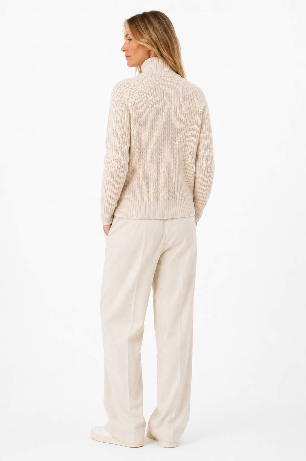 Fisherman Rib Mock Neck in Ivory