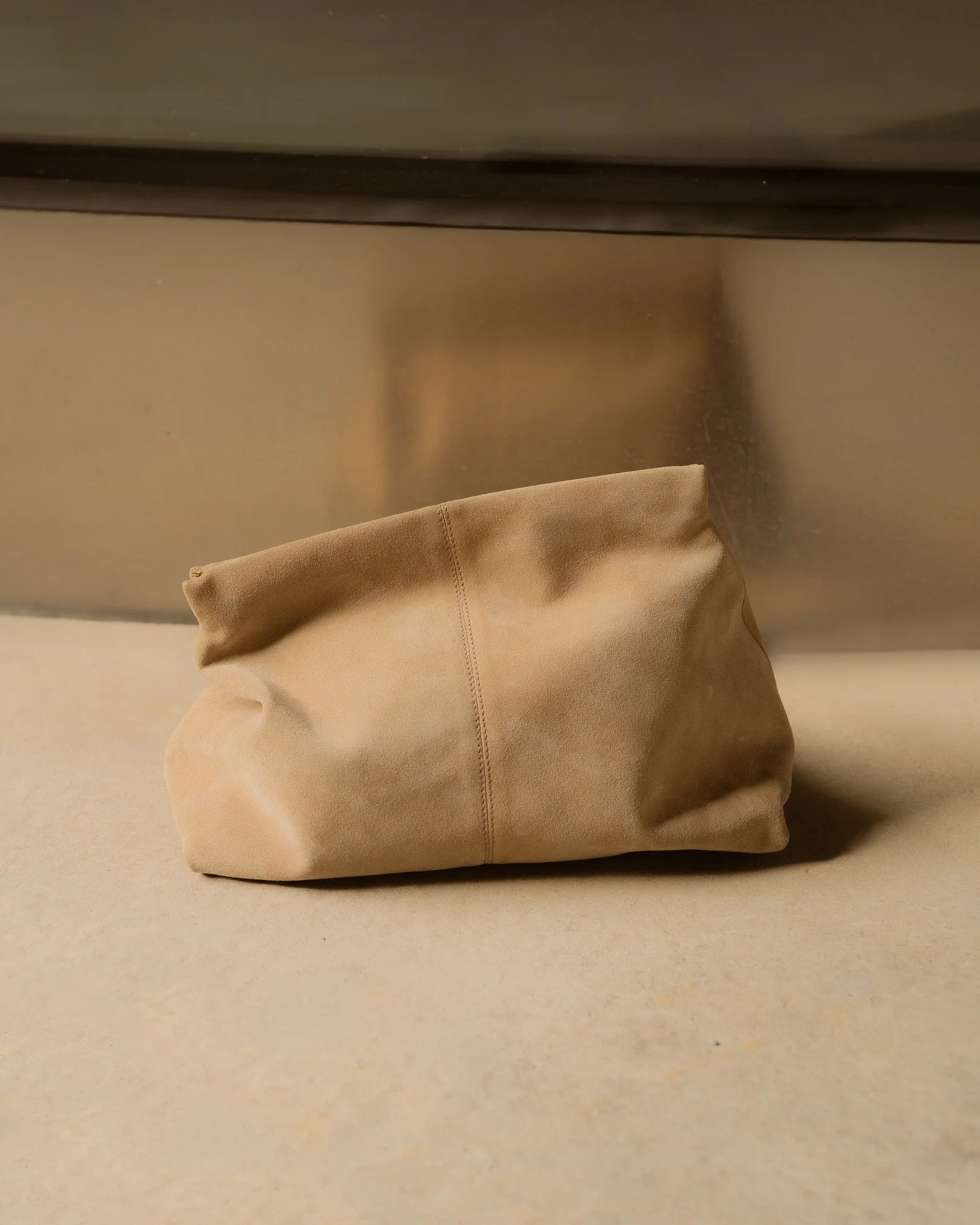 Clay Clutch in Sand Suede