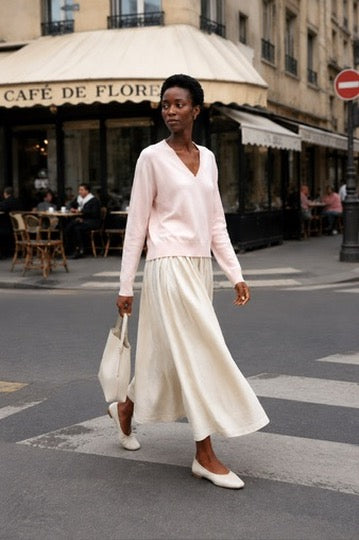 V-Neck Pullover in Rose Fondant