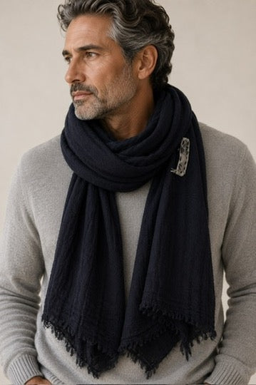 Cashmere Scarf 601 in Japanese Blue