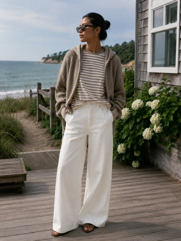 Fisherman Rib Hoodie-Cardigan in Mushroom Melange  (One XS only)
