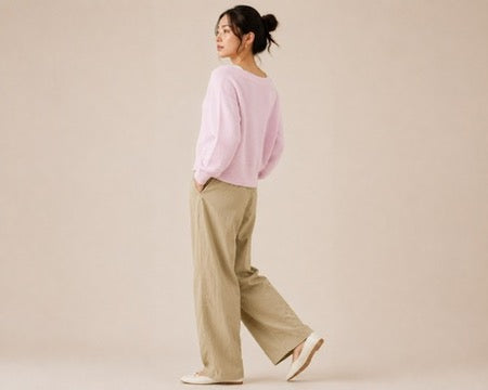 Cloud Cashmere Open Crewneck in Light Pink