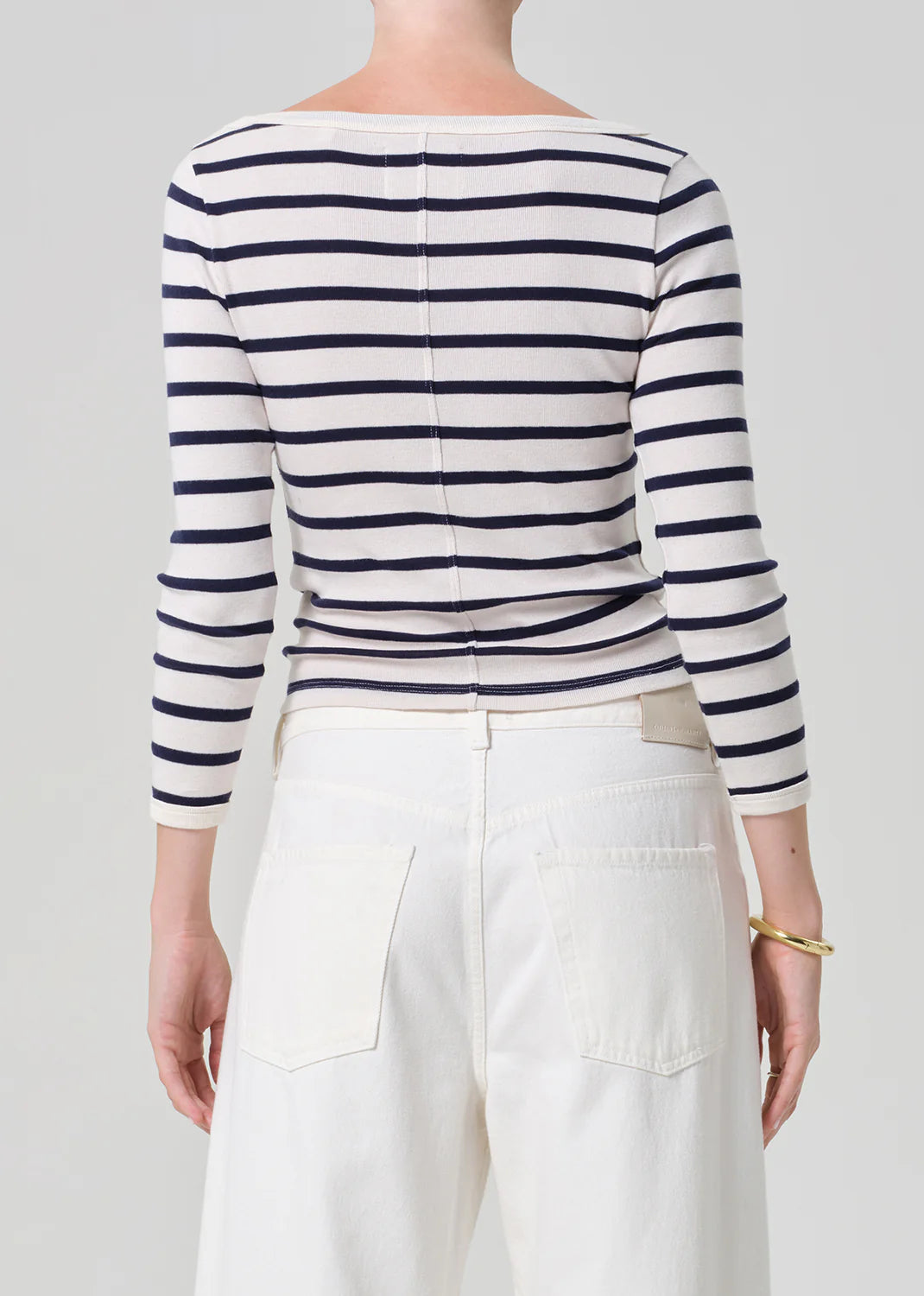 Boat Neck Slim Tee in Azure Stripe