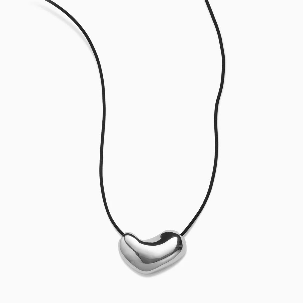 Sculpted Heart Pendant in Sterling Silver / Black Cord