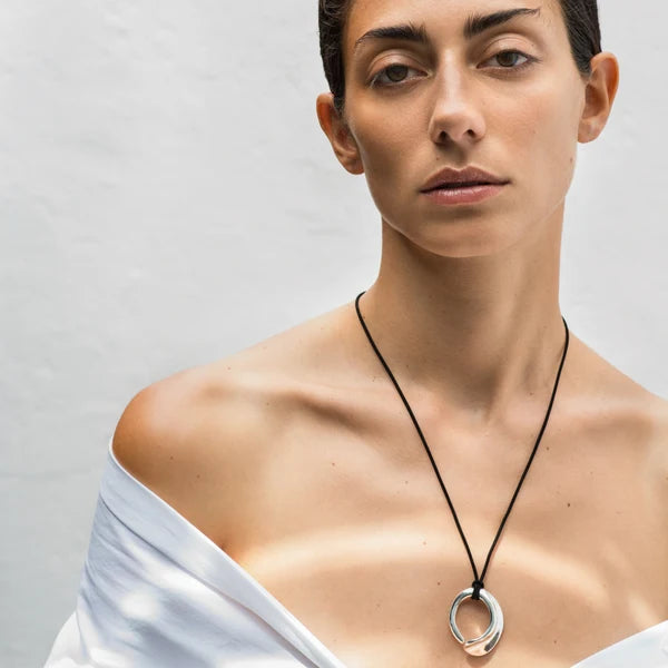 Marta Pendant in Sterling Silver / Black Cord