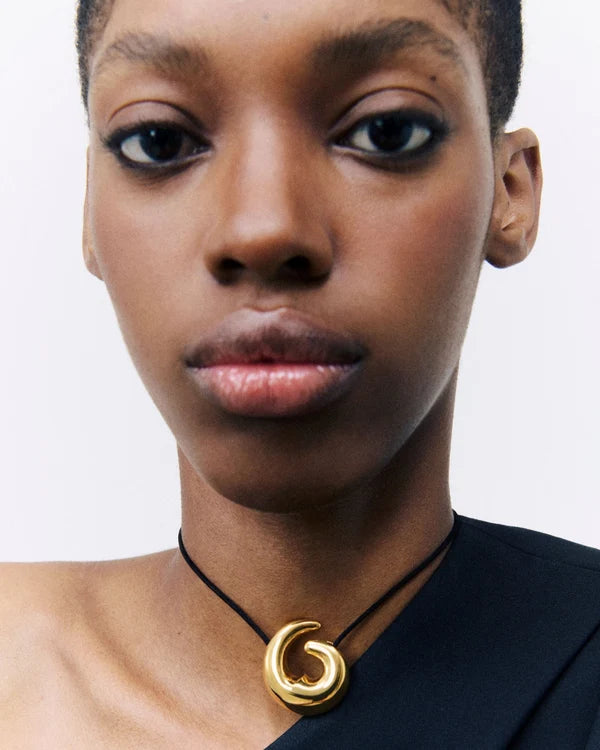 Large Nadia Pendant in Gold Vermeil/ Black Cord