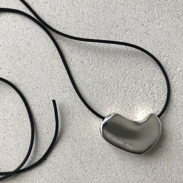 Sculpted Heart Pendant in Sterling Silver / Black Cord