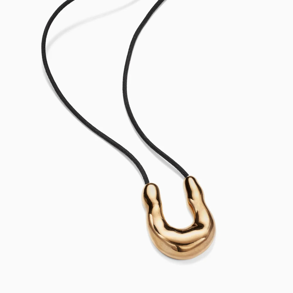 Wishbone Pendant in Gold Vermeil / Black Cord