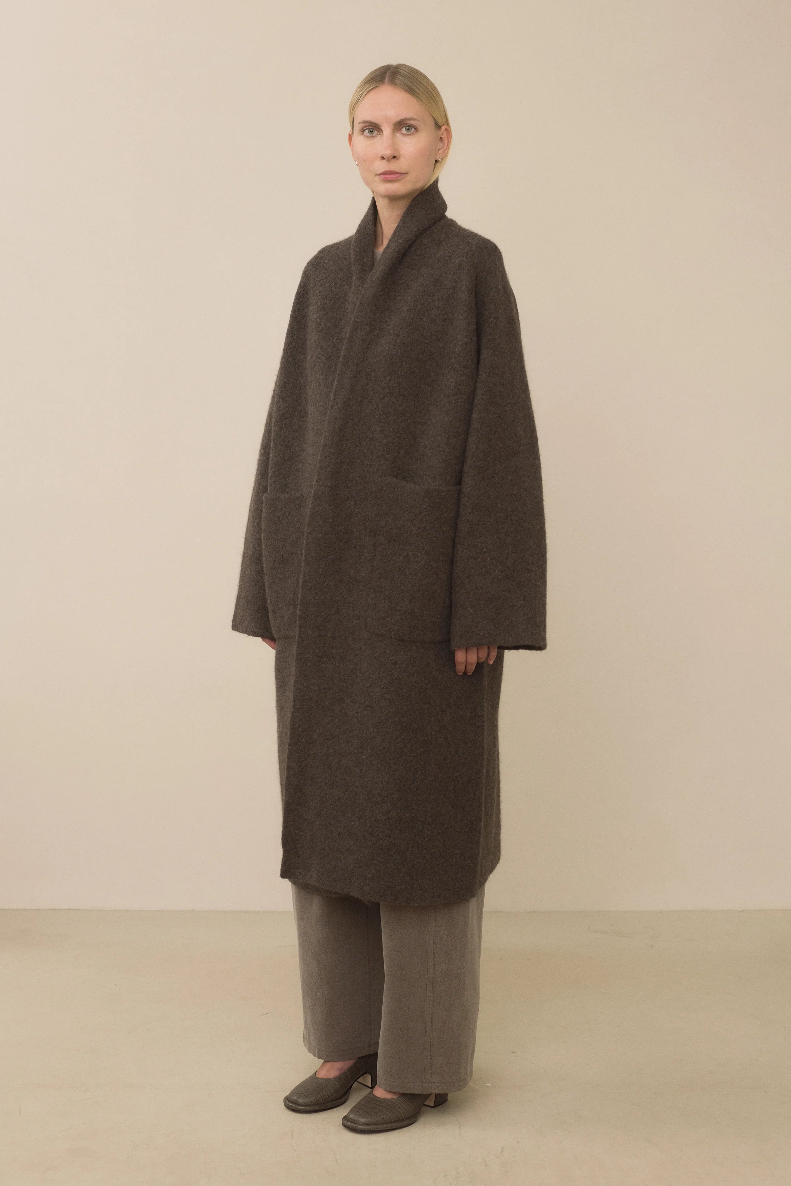 Double Face Long Coat in Blackened