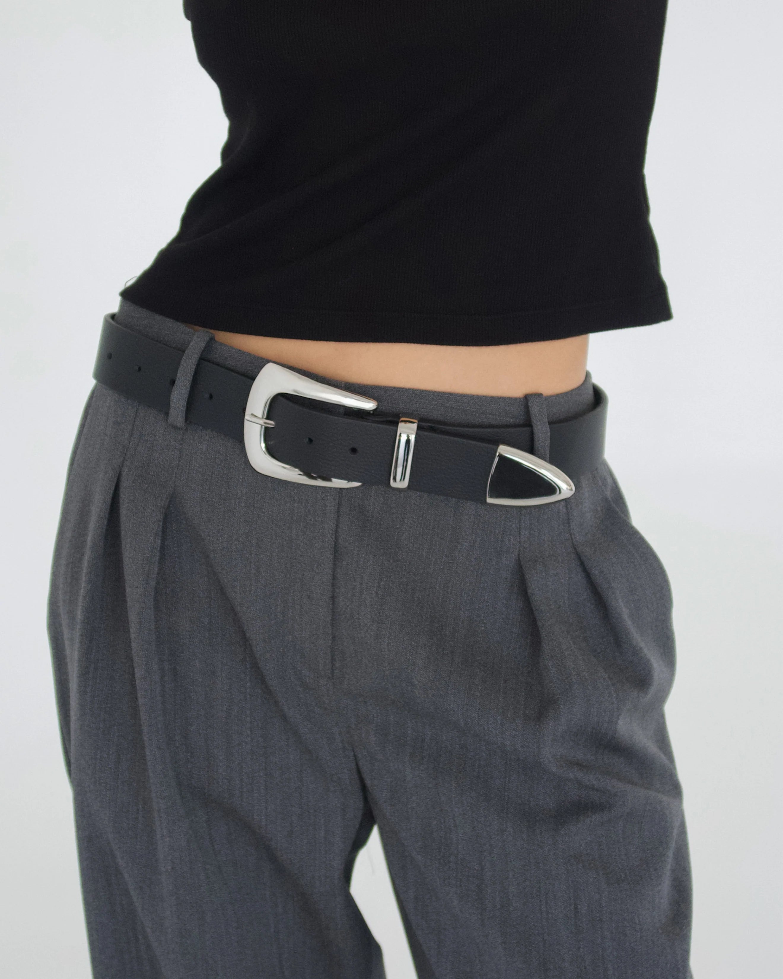Jordana Mini Leather Belt in Black