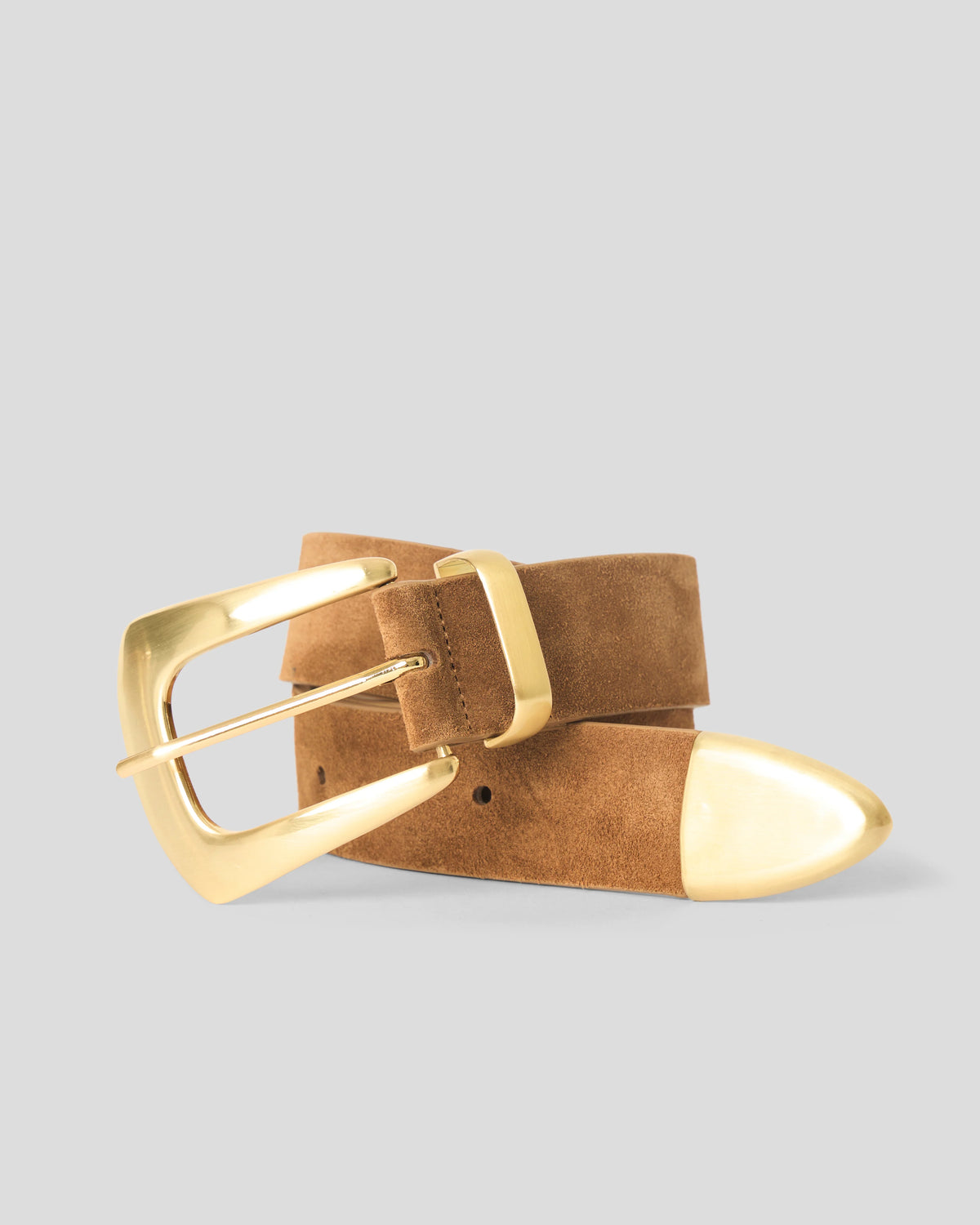 Jordana Mini Belt in Chocolate Suede and Brushed Brass