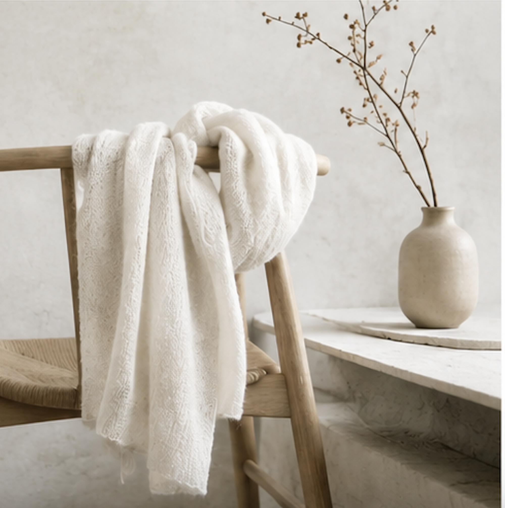 Botto Giuseppe Pin 1876 Cashmere Scarf in Off-White Melange
