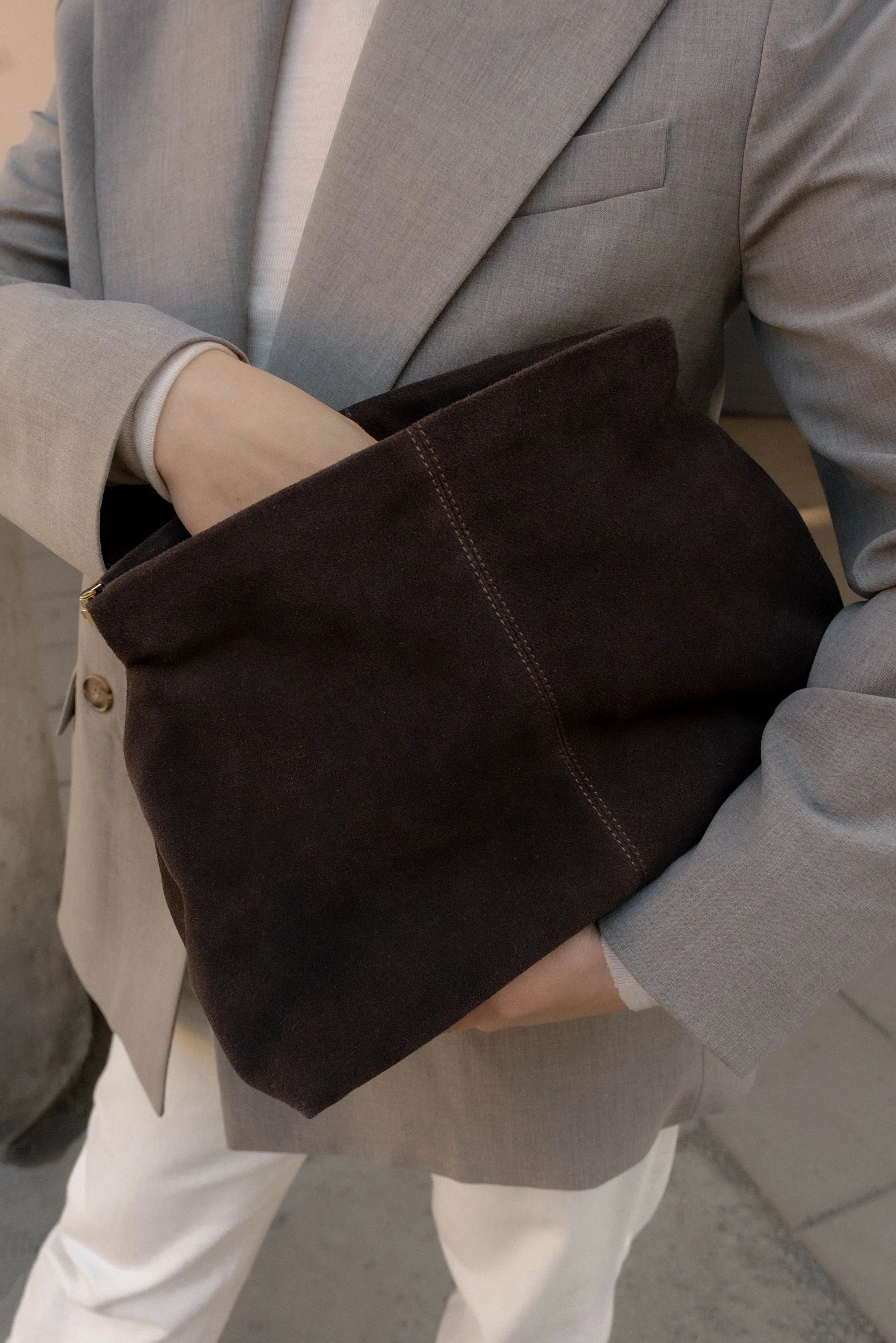 Clay Clutch in Chocolate Suede