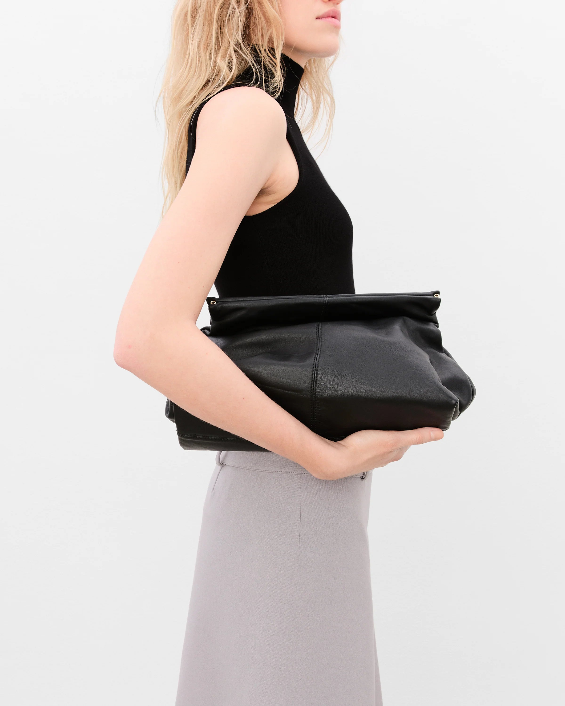 Clay Clutch in Black Leather