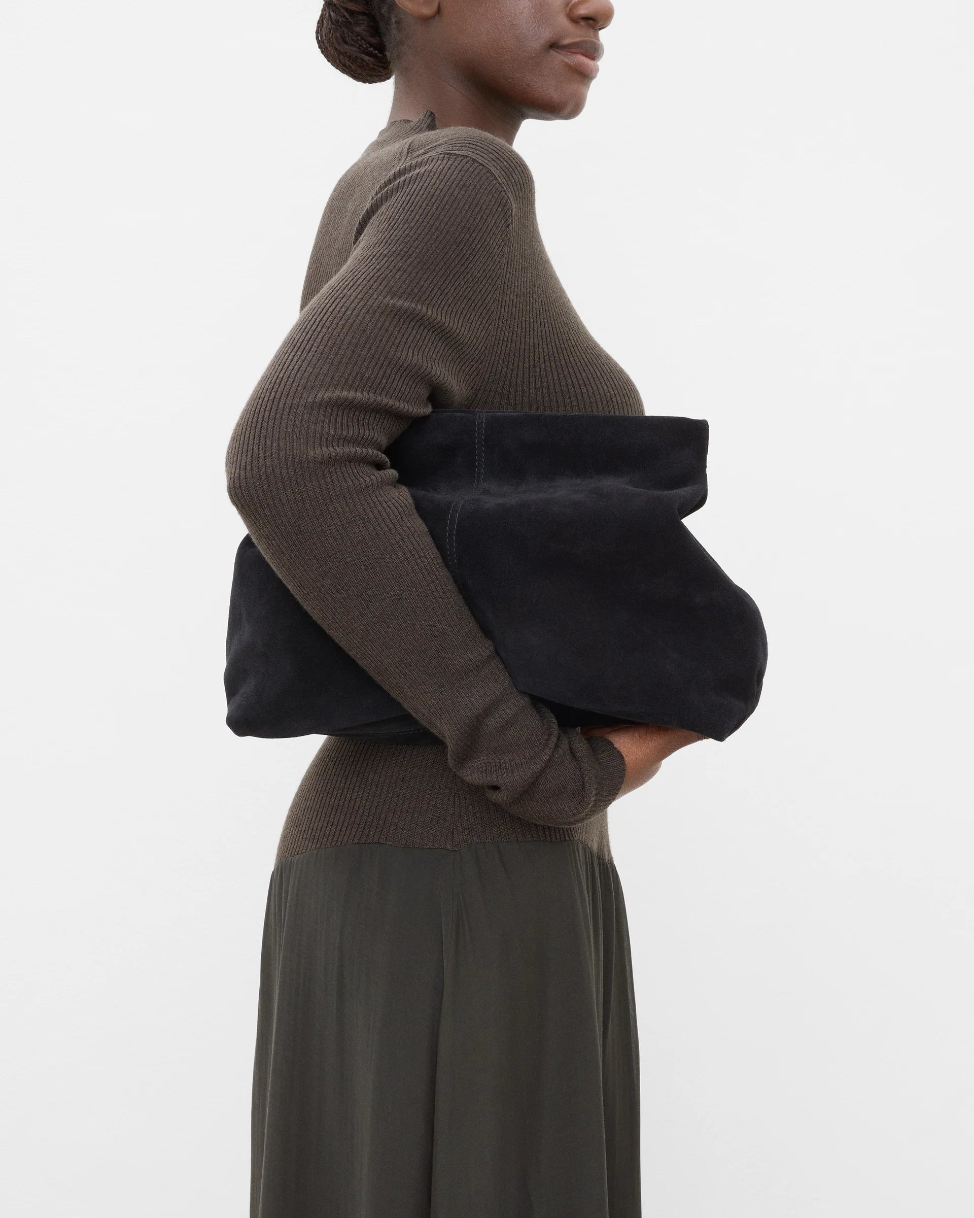 Clay Clutch in Black Suede