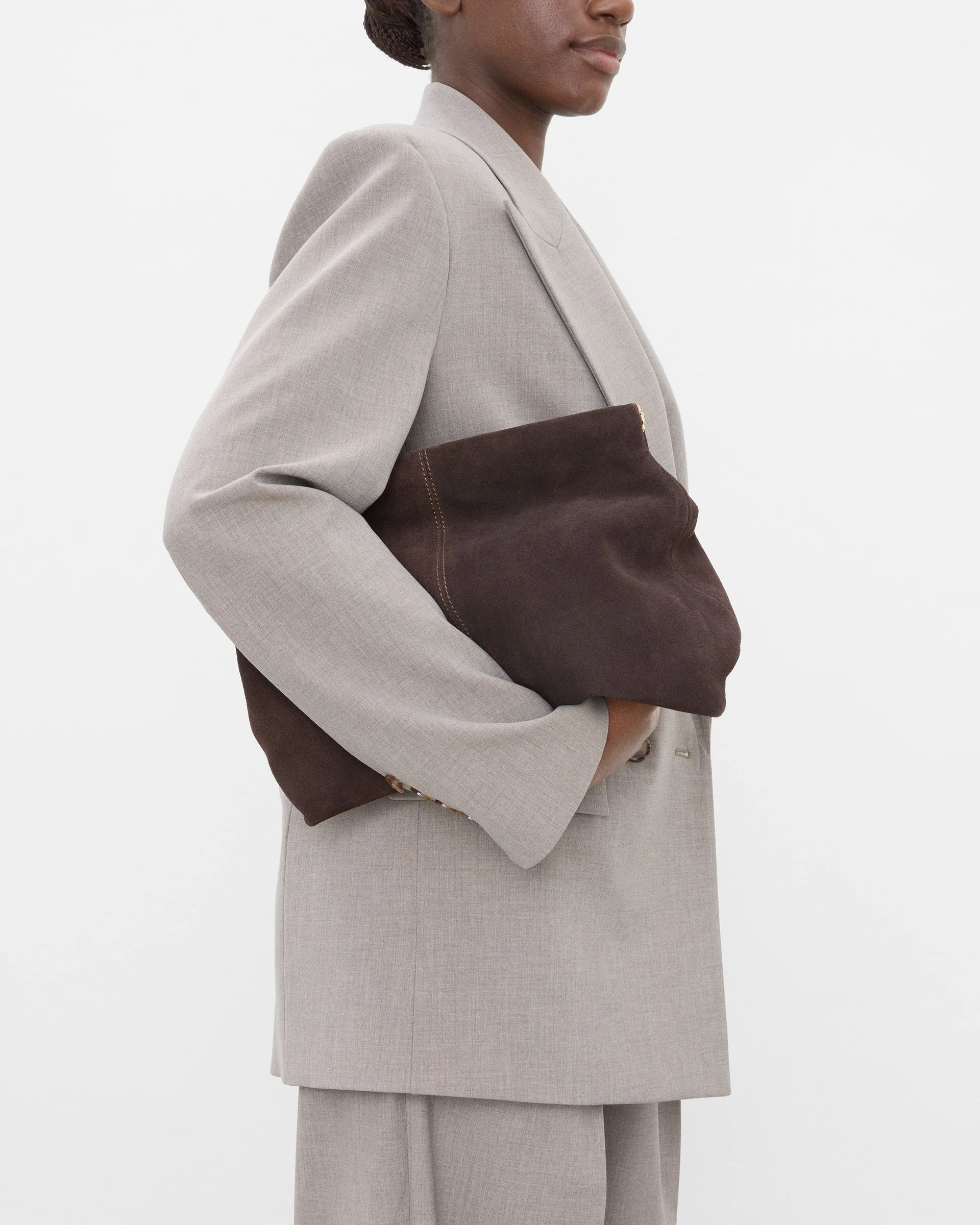 Clay Clutch in Chocolate Suede