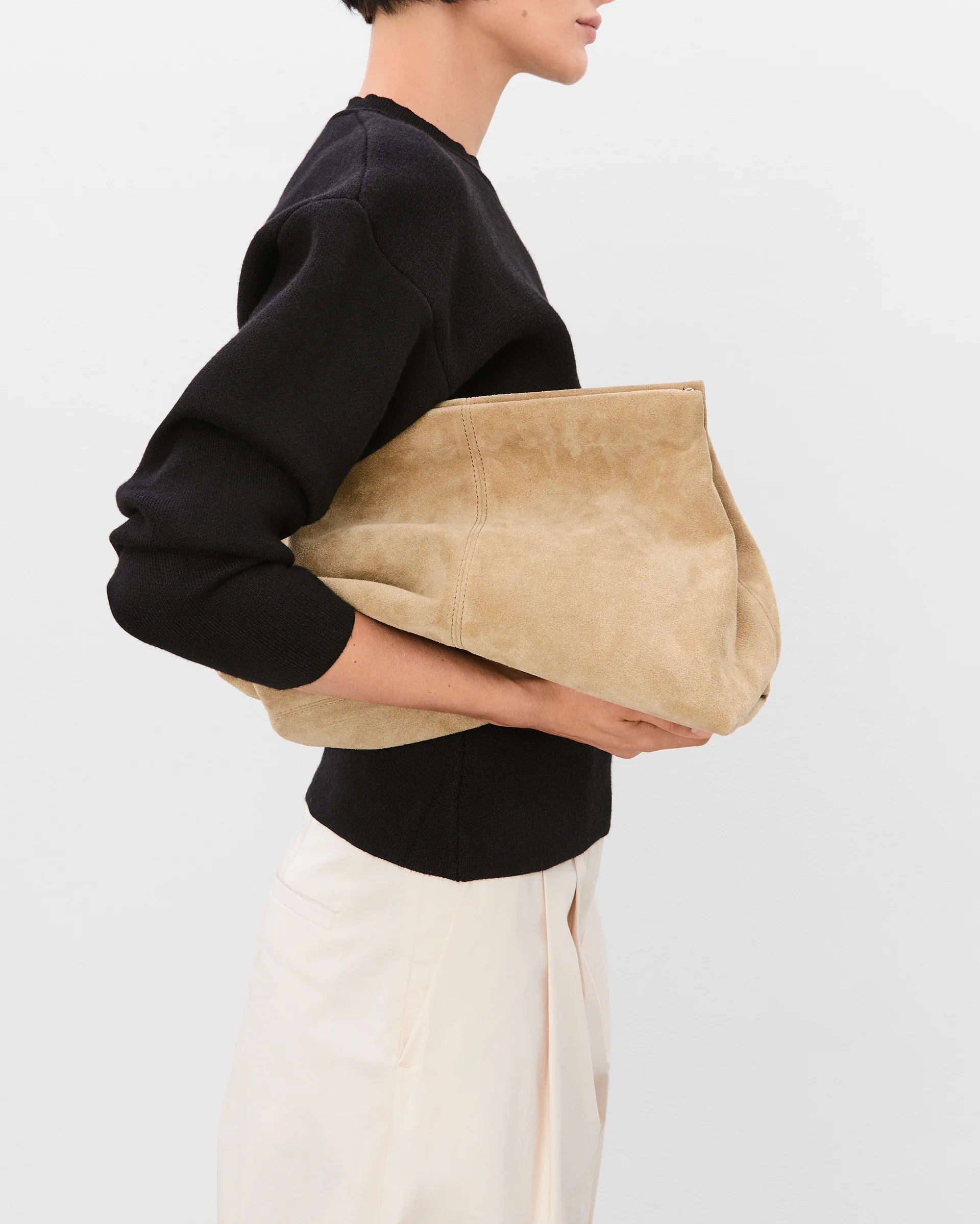 Clay Clutch in Sand Suede