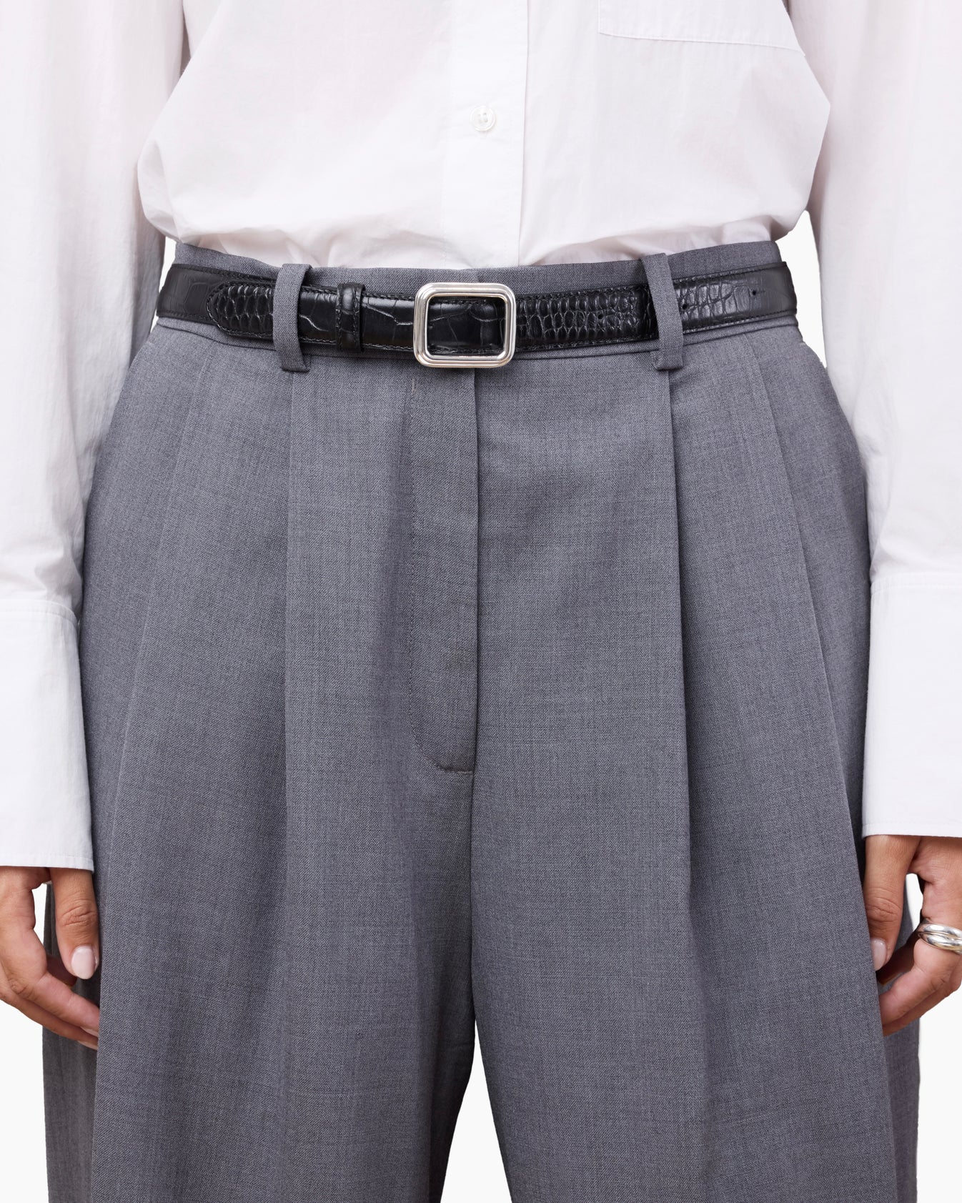 The Georgia Wide Belt in Silver Black Croc