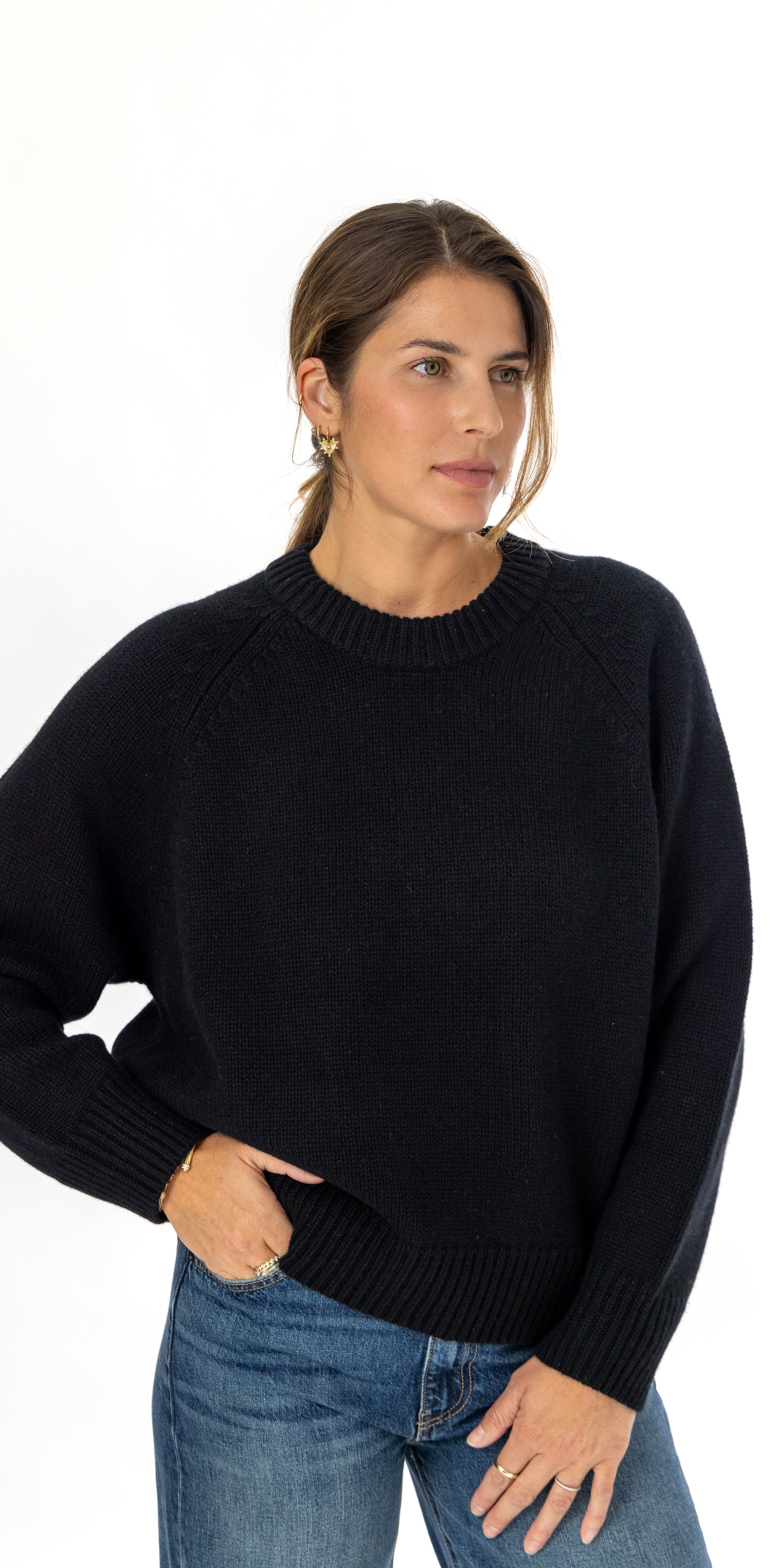 Allude Cashmere Crew Neck in Black - Final Piece, Size L