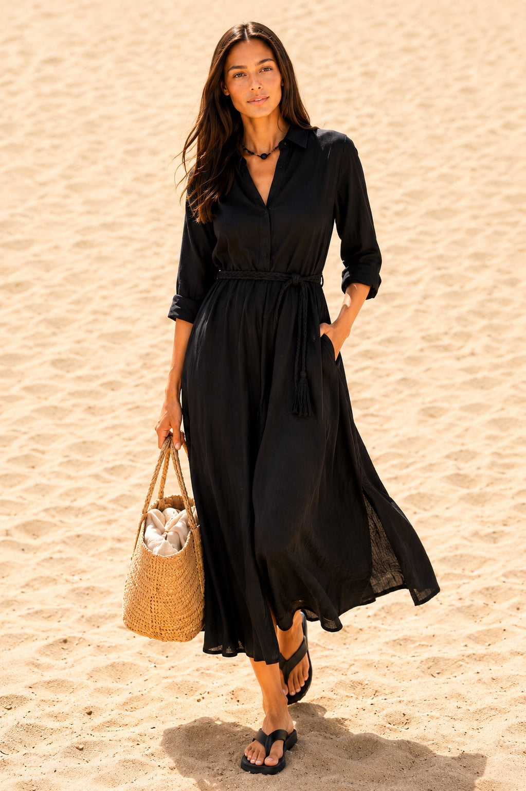 Hollie Linen Dress in Black