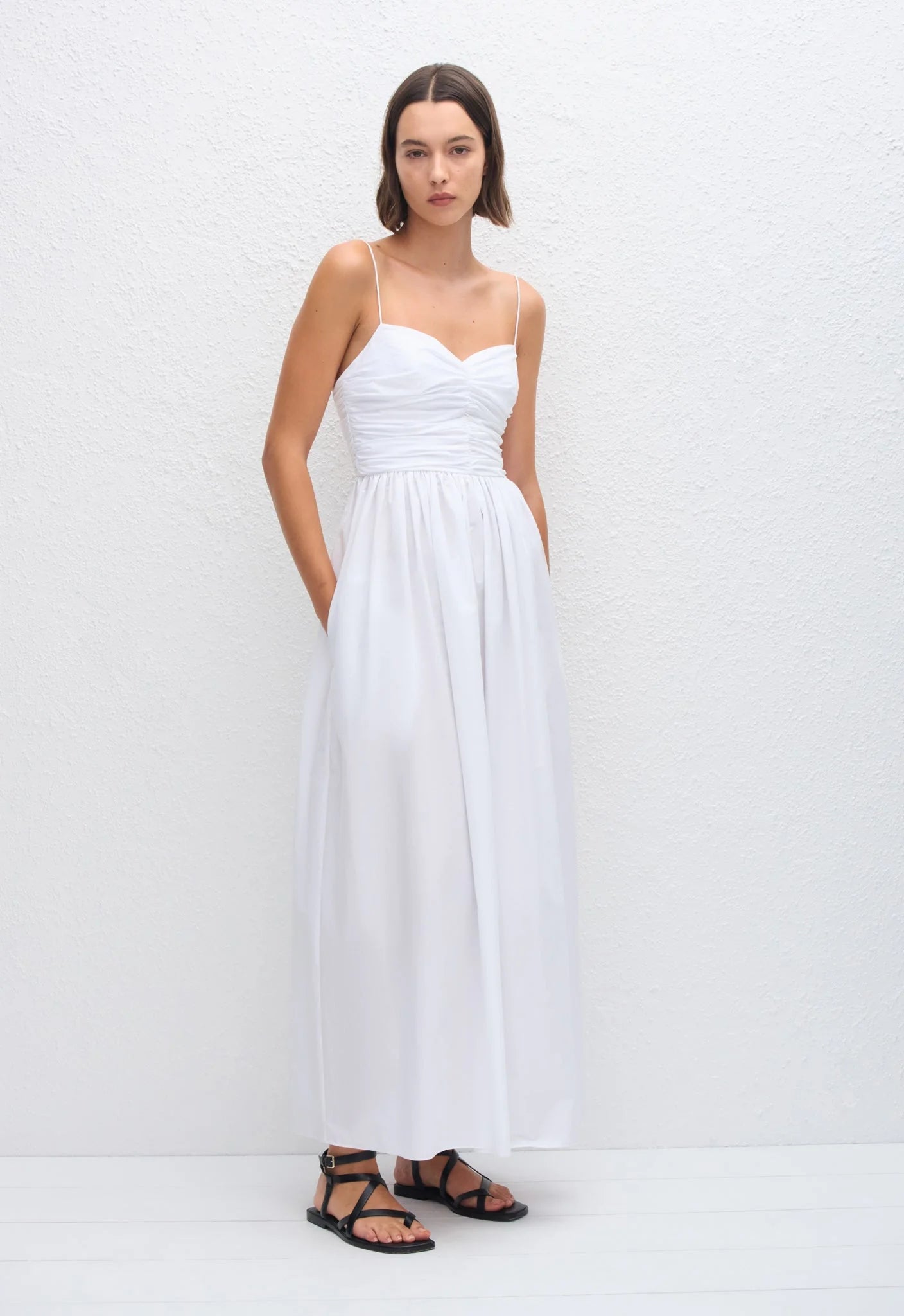 Gathered Bodice Dress in White