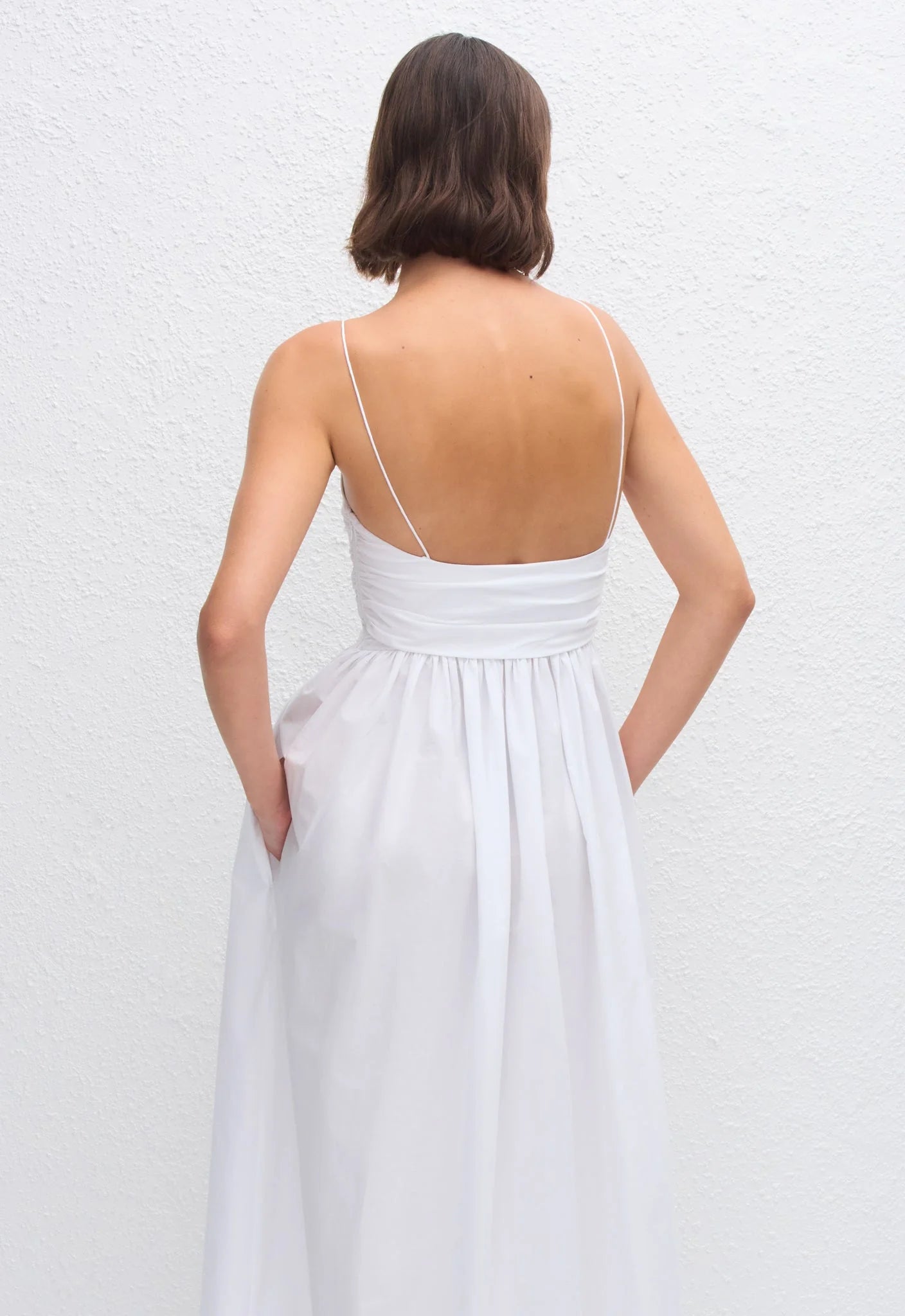 Gathered Bodice Dress in White