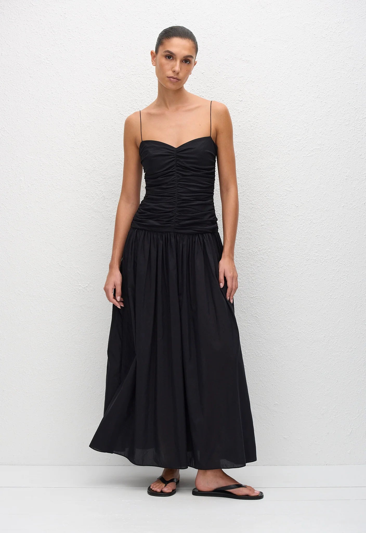 Gathered Drop Waist Dress in Black