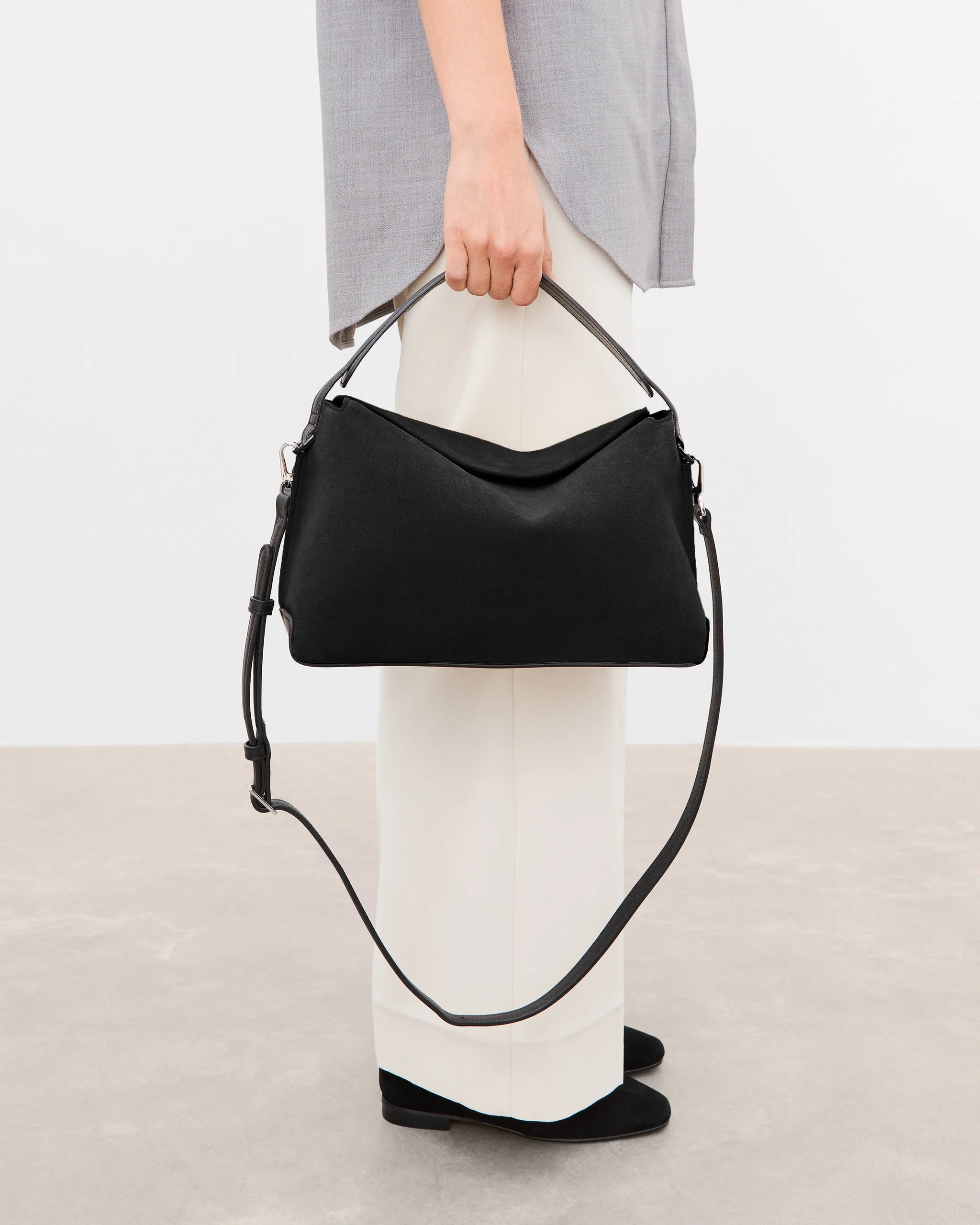 Helia Handbag in Black Suede