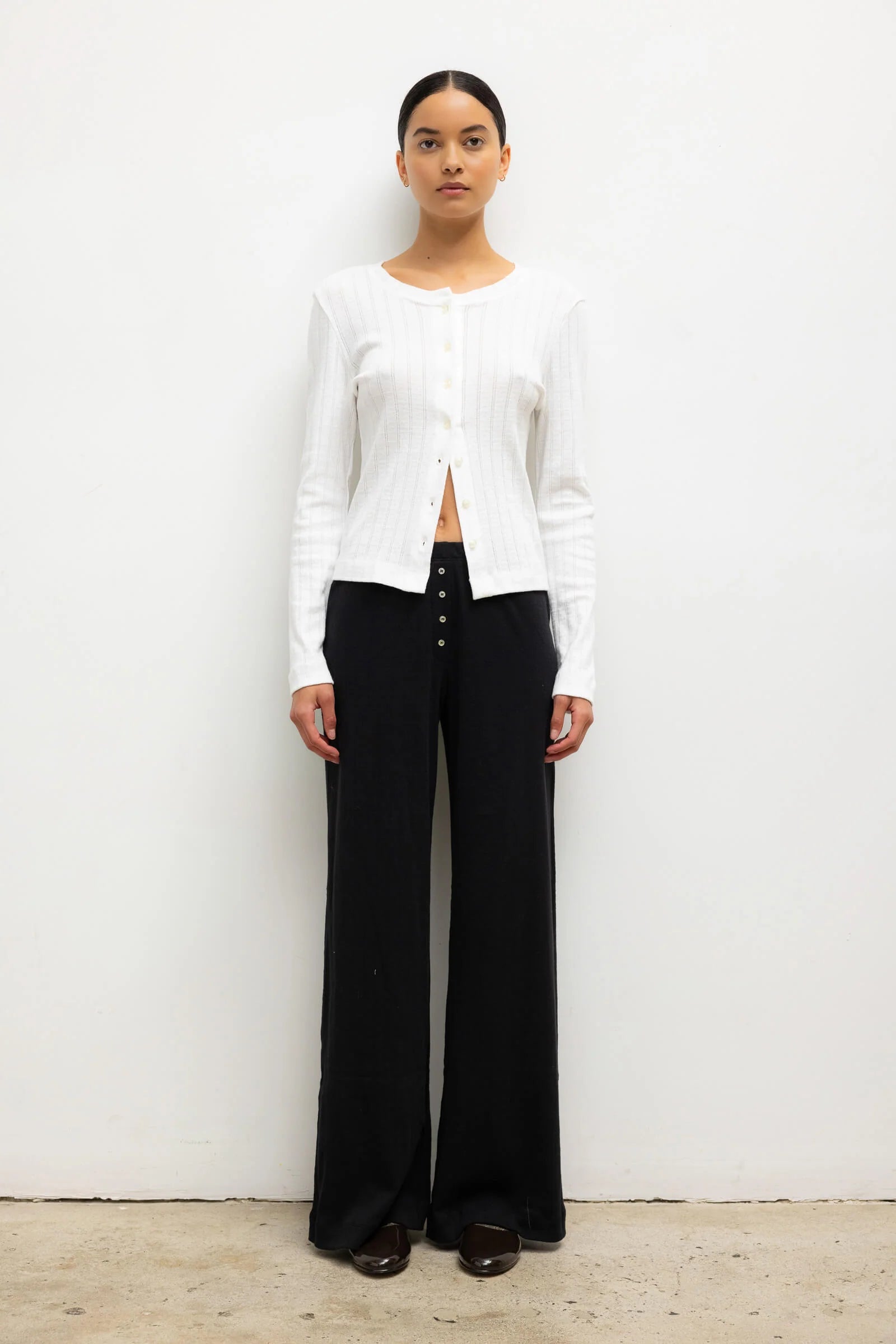 Pointelle Crop Cardigan in White