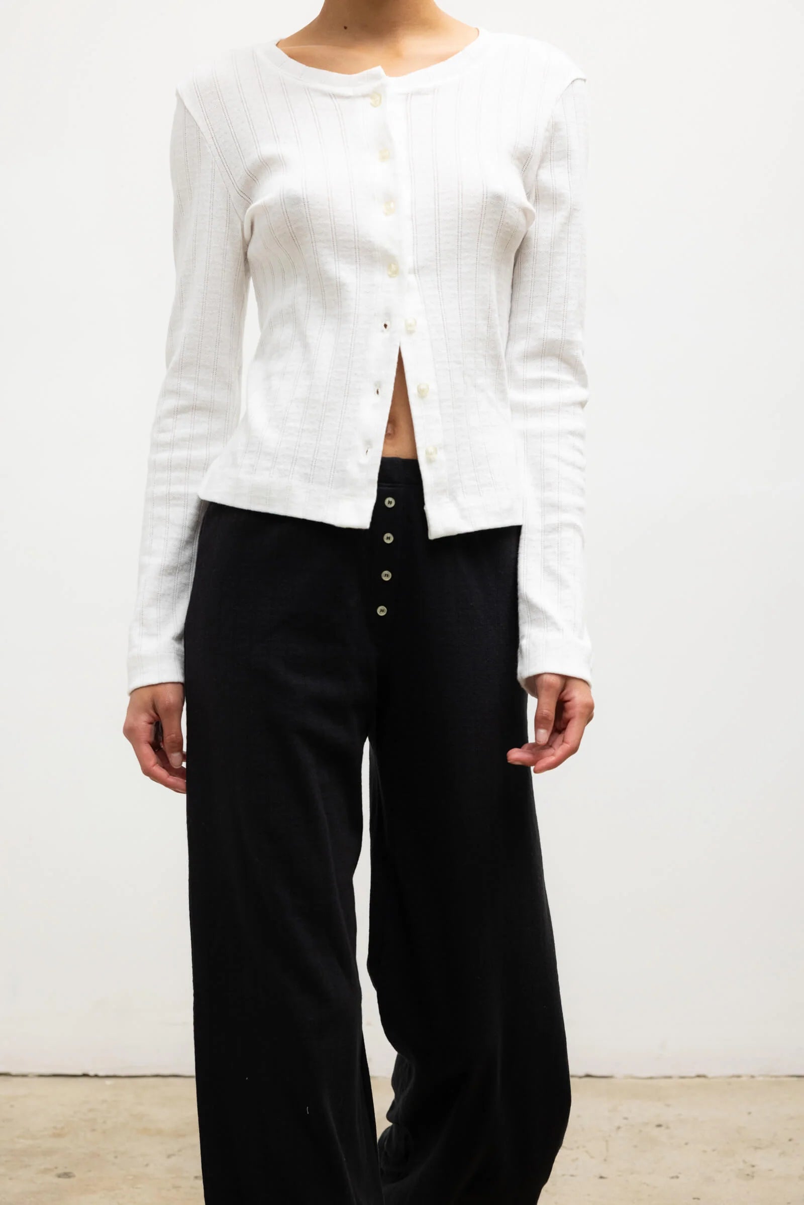 Pointelle Crop Cardigan in White