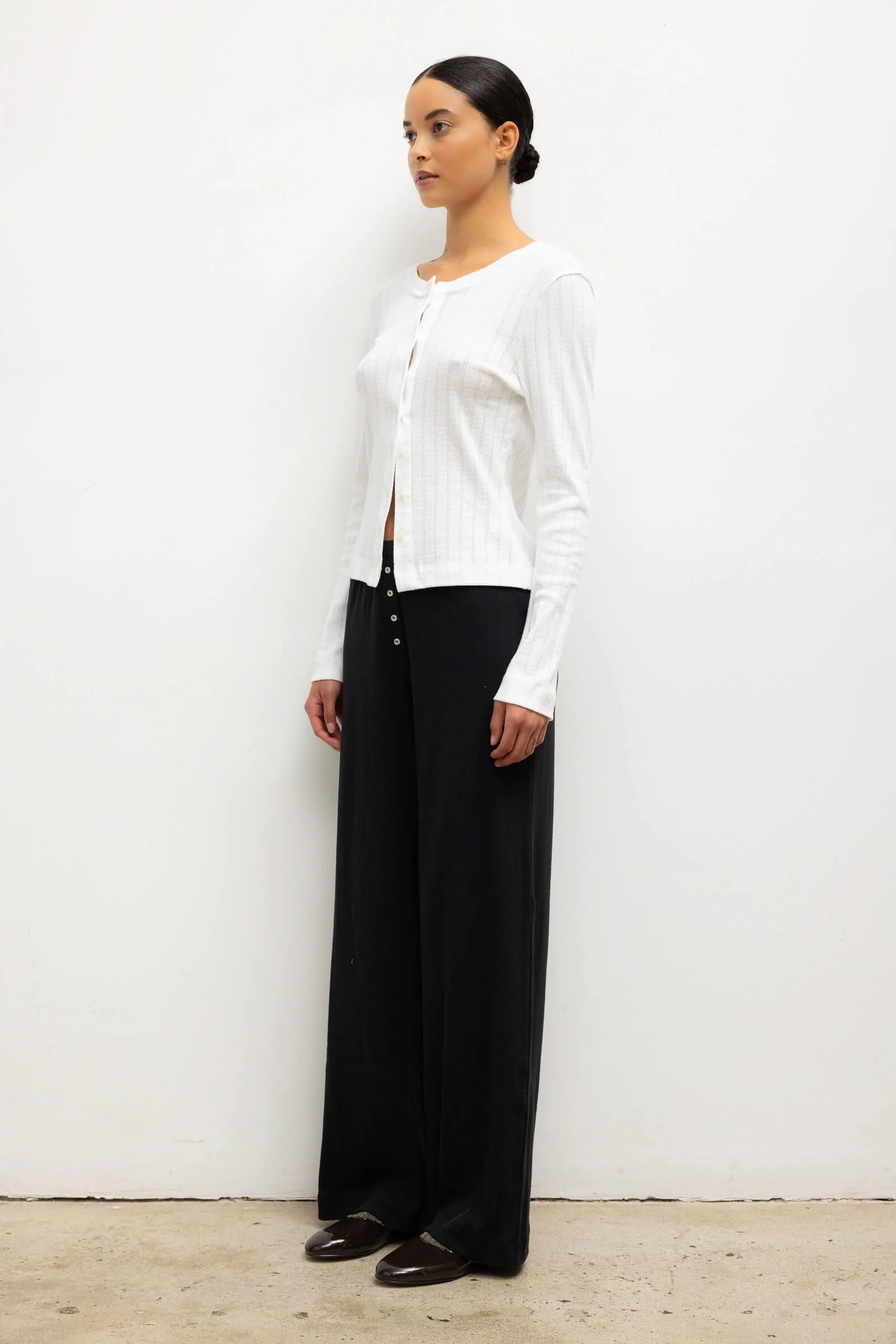 Pointelle Crop Cardigan in White