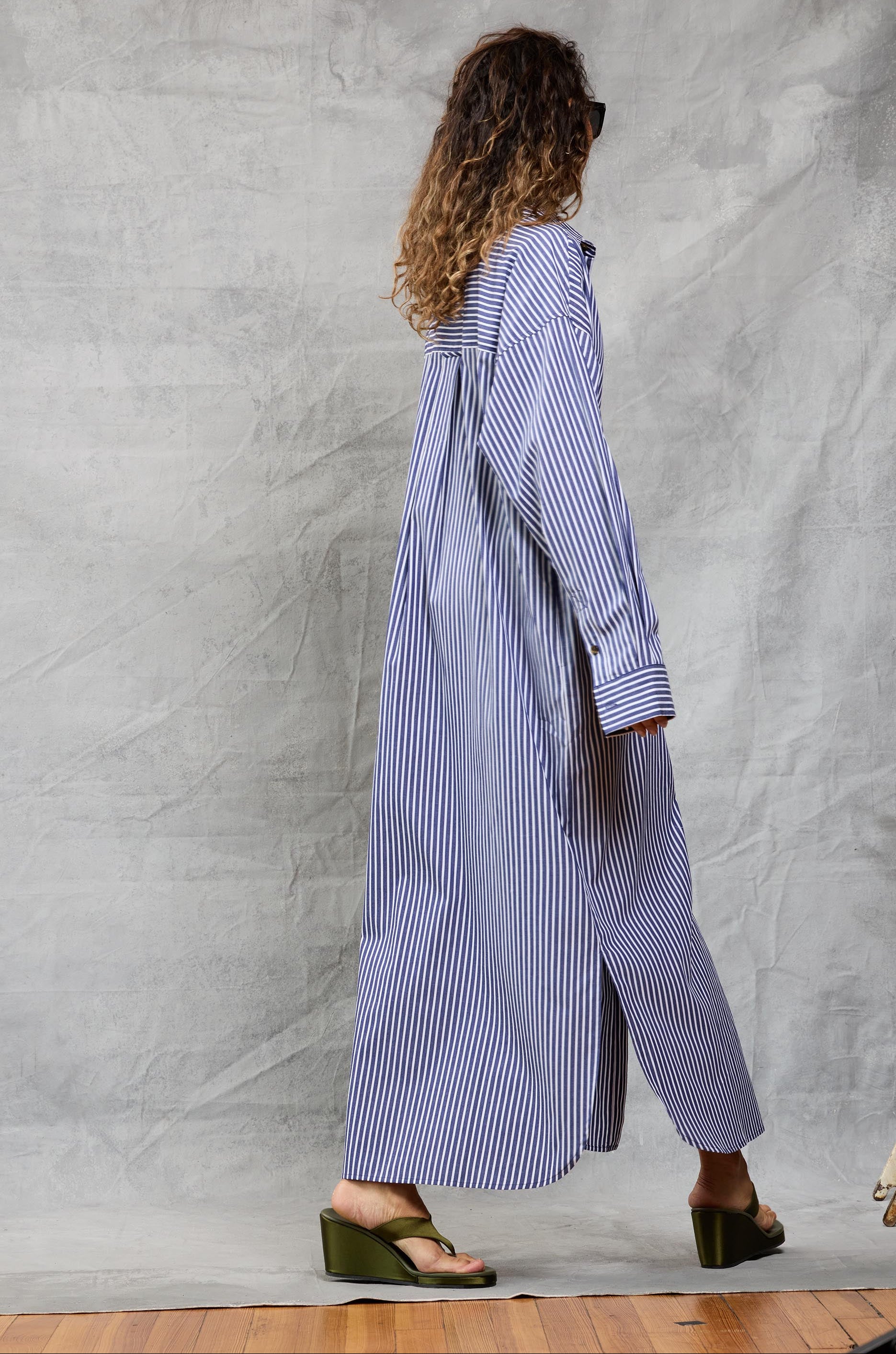 Slim Phoebe Shirt Dress in Navy Stripe
