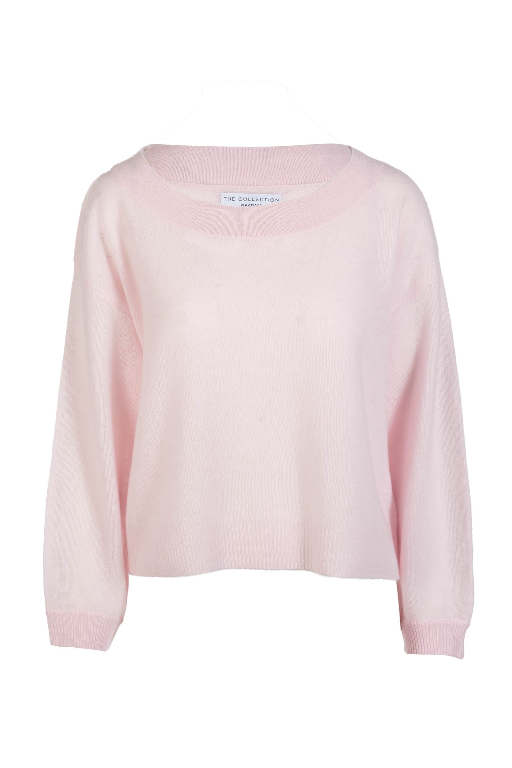 Cloud Cashmere Open Crewneck in Light Pink