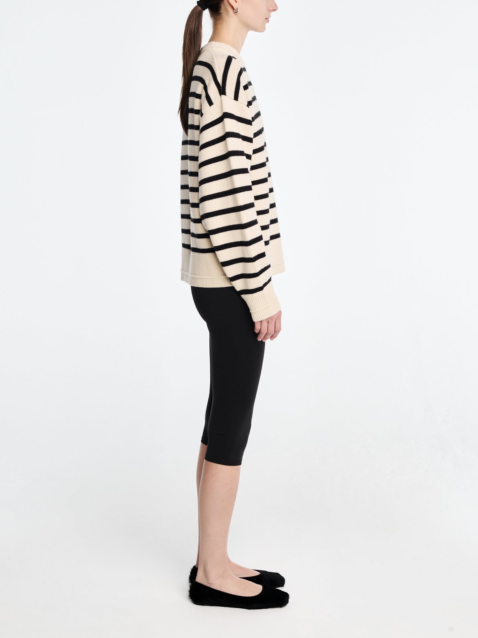 Ladder Stitch Crew in Ivory/Black Stripe