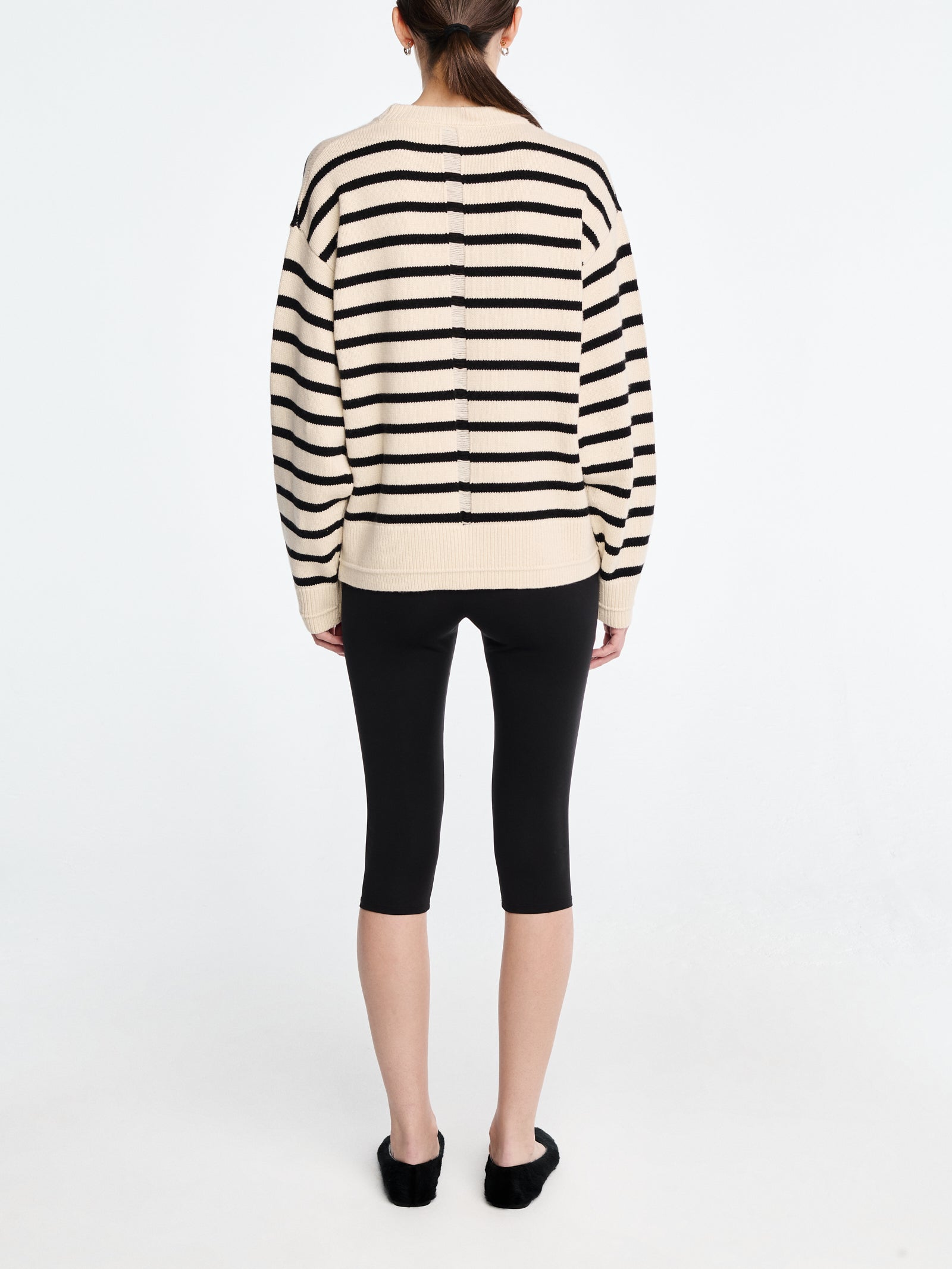 Ladder Stitch Crew in Ivory/Black Stripe
