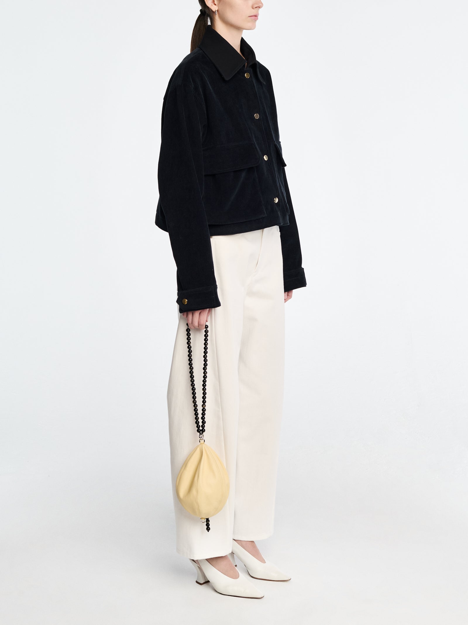 Cropped A-Line Jacket in Navy
