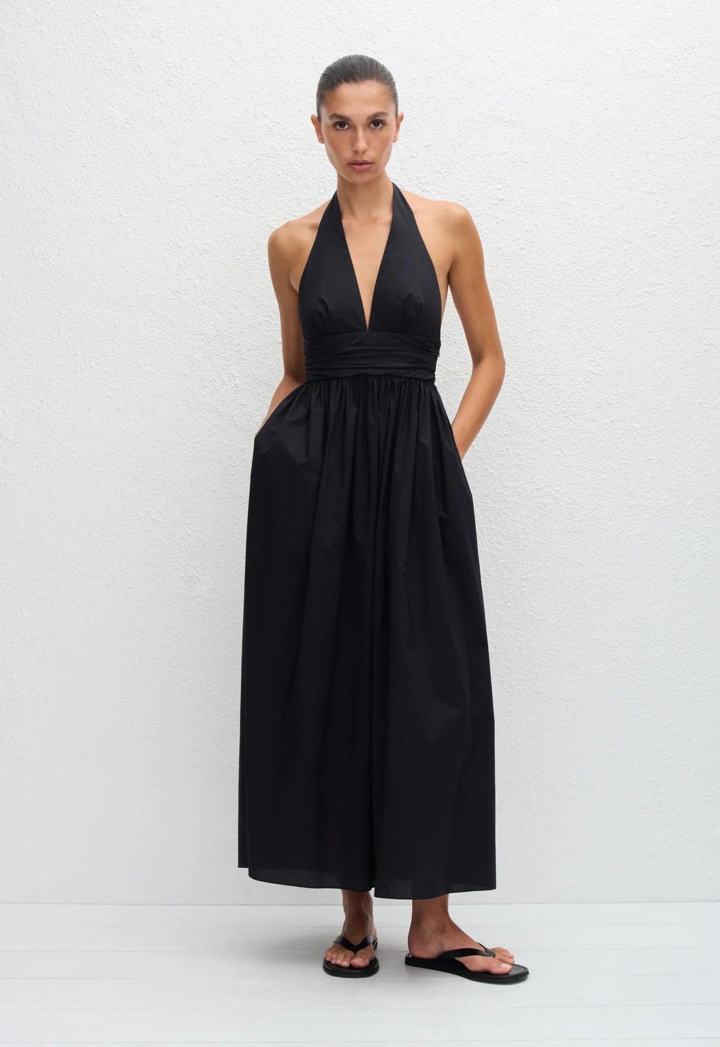 Plunge Halter Dress in Black