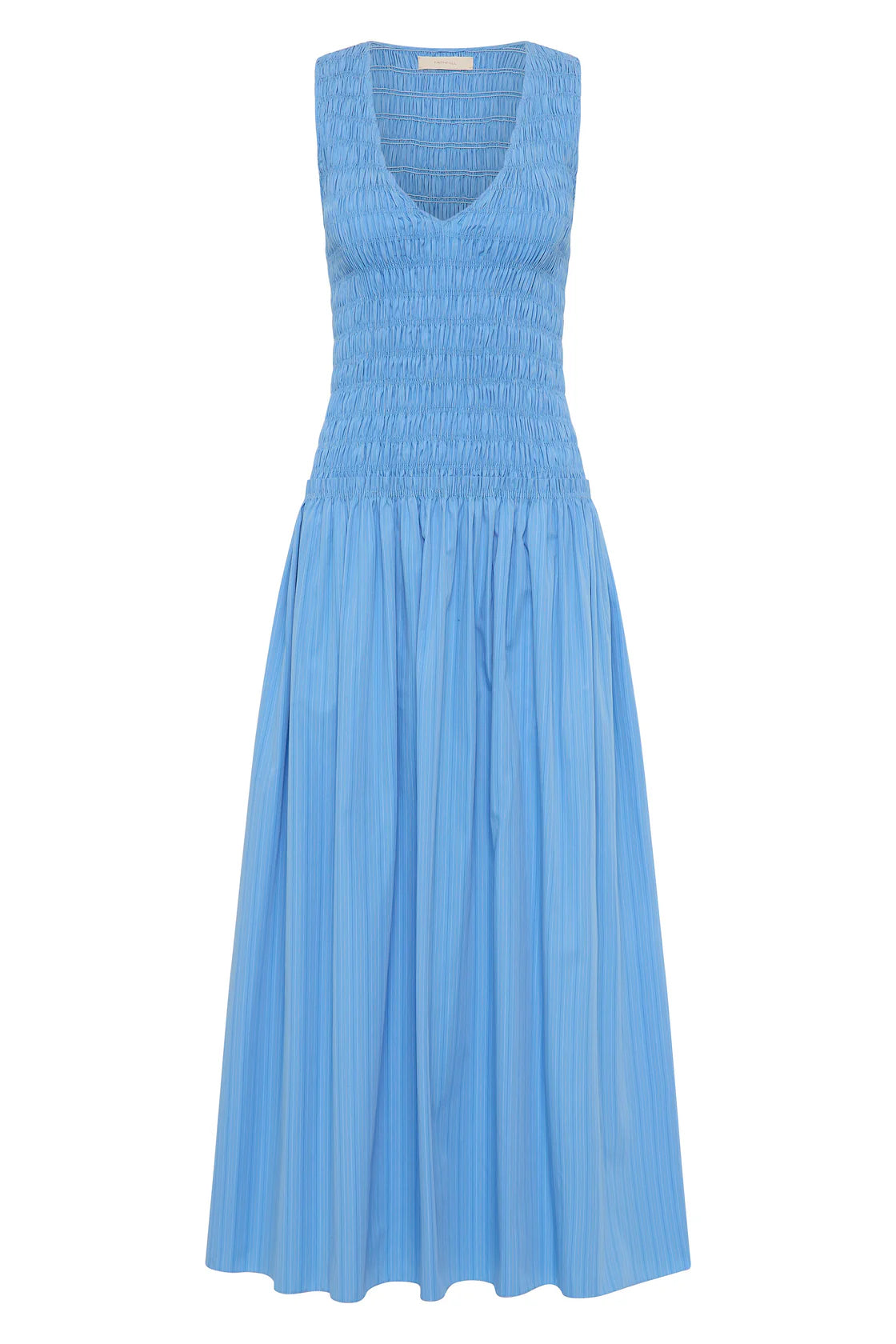 Palomar Midi Dress in Mico Pinstripe Azul