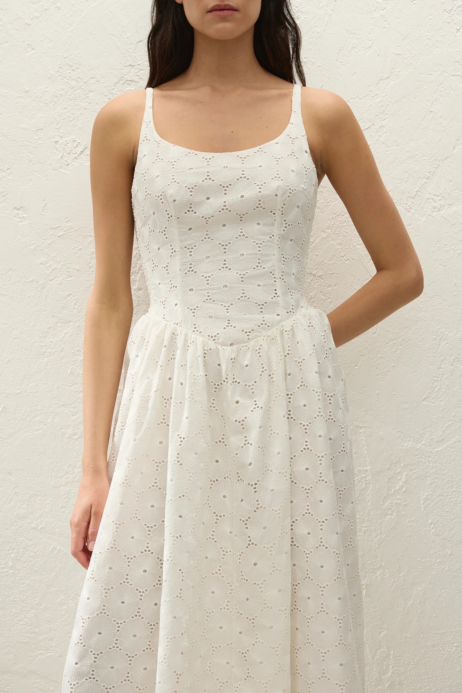 Milana Midi Dress in Dolce Broderie White