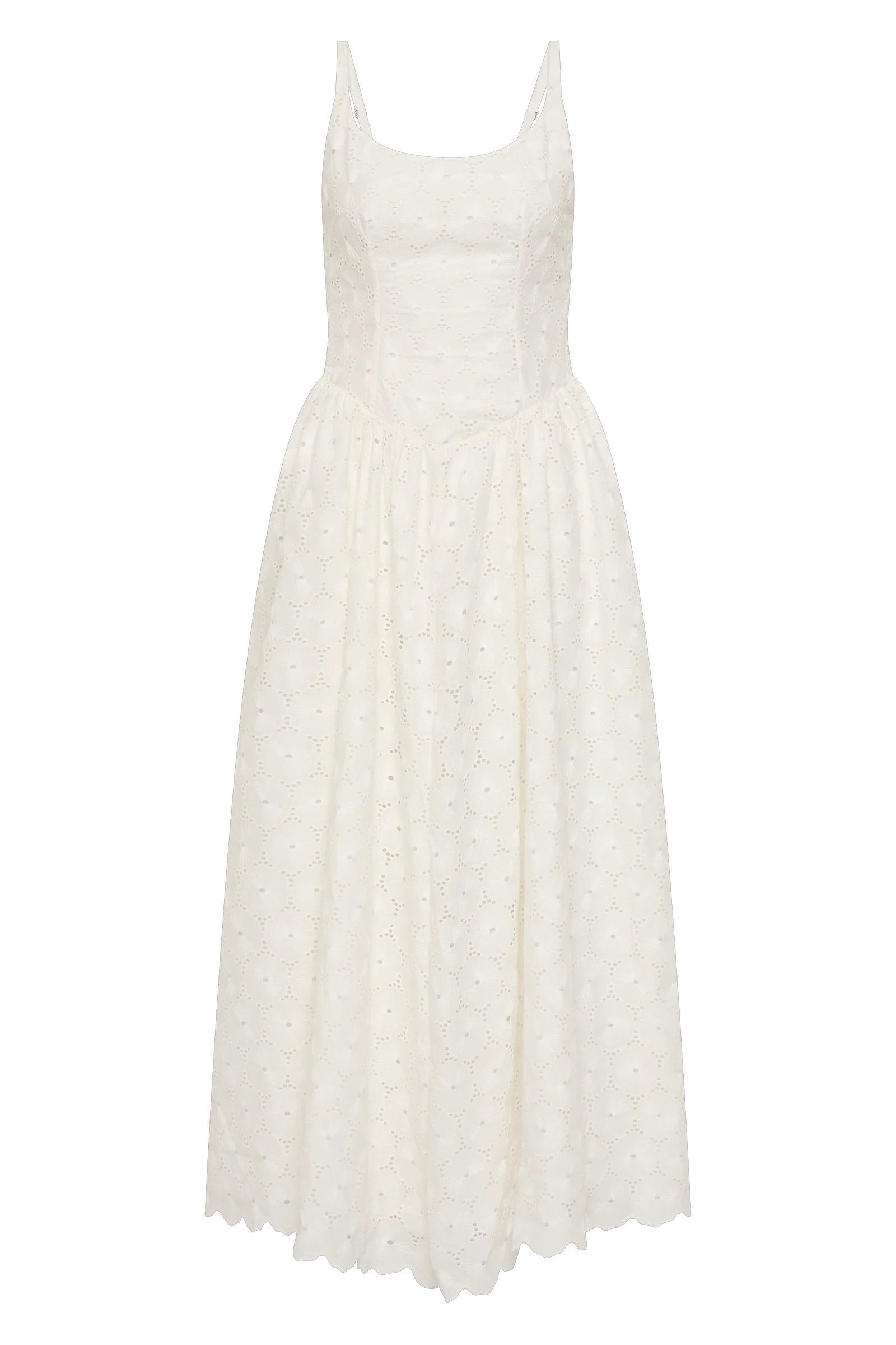 Milana Midi Dress in Dolce Broderie White