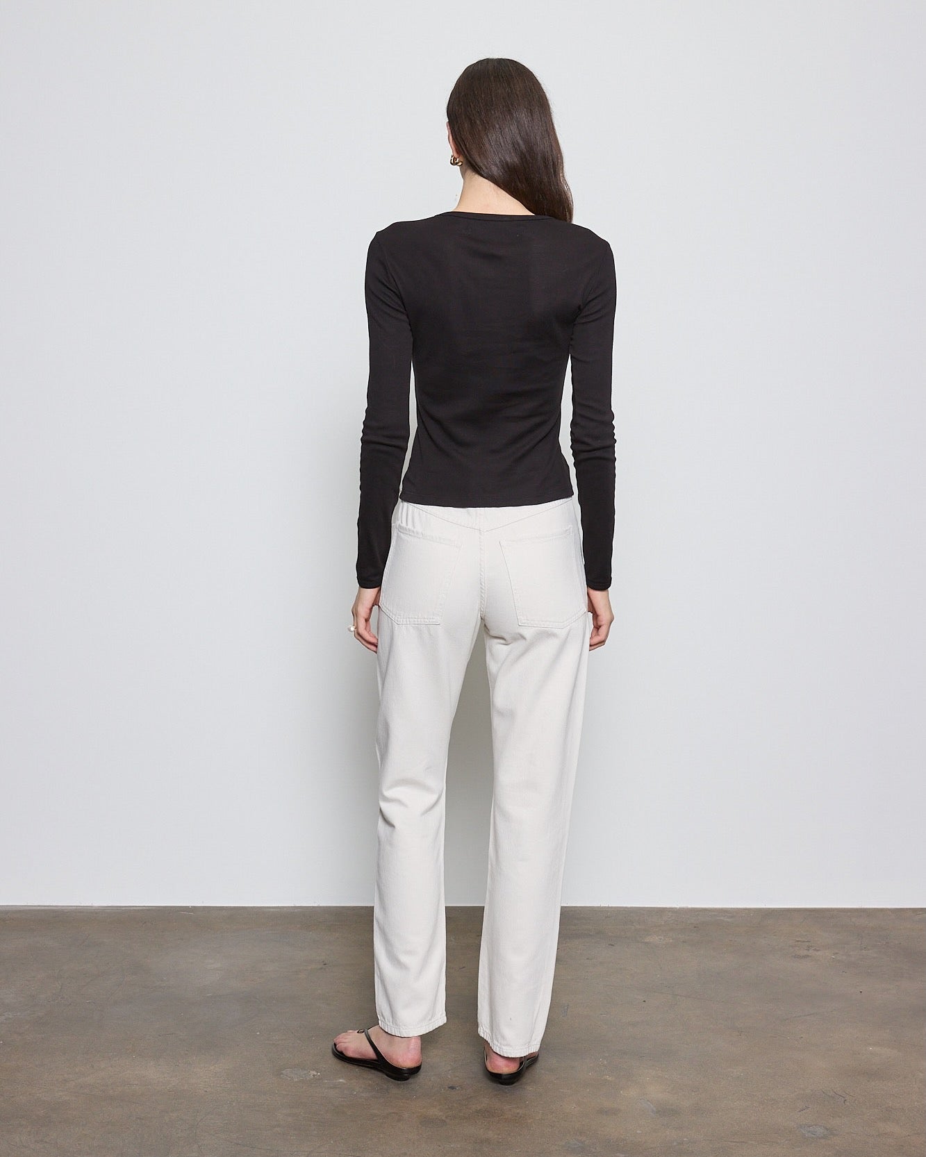 Fine Supima Cotton Long Sleeve Crew in Black