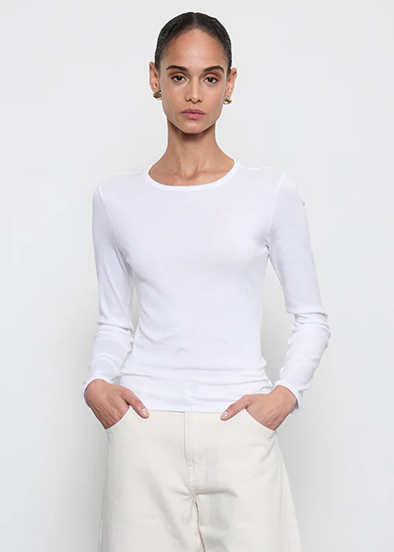 Fine Supima Cotton Long Sleeve Crew in White