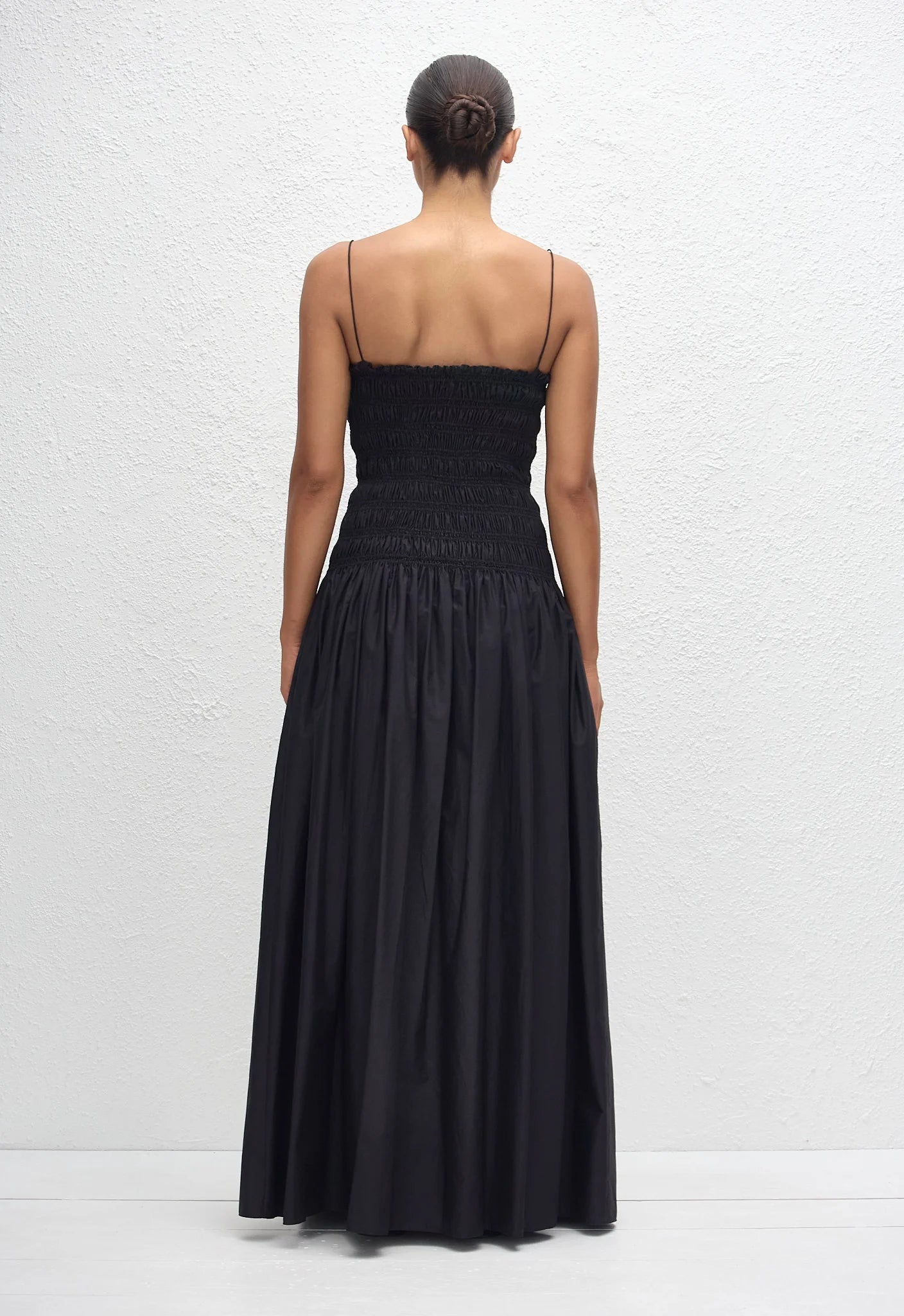 Shirred Drop Waist Dress in Black