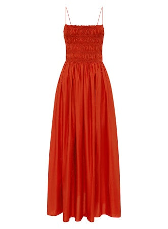Shirred Bodice Dress in Tomato