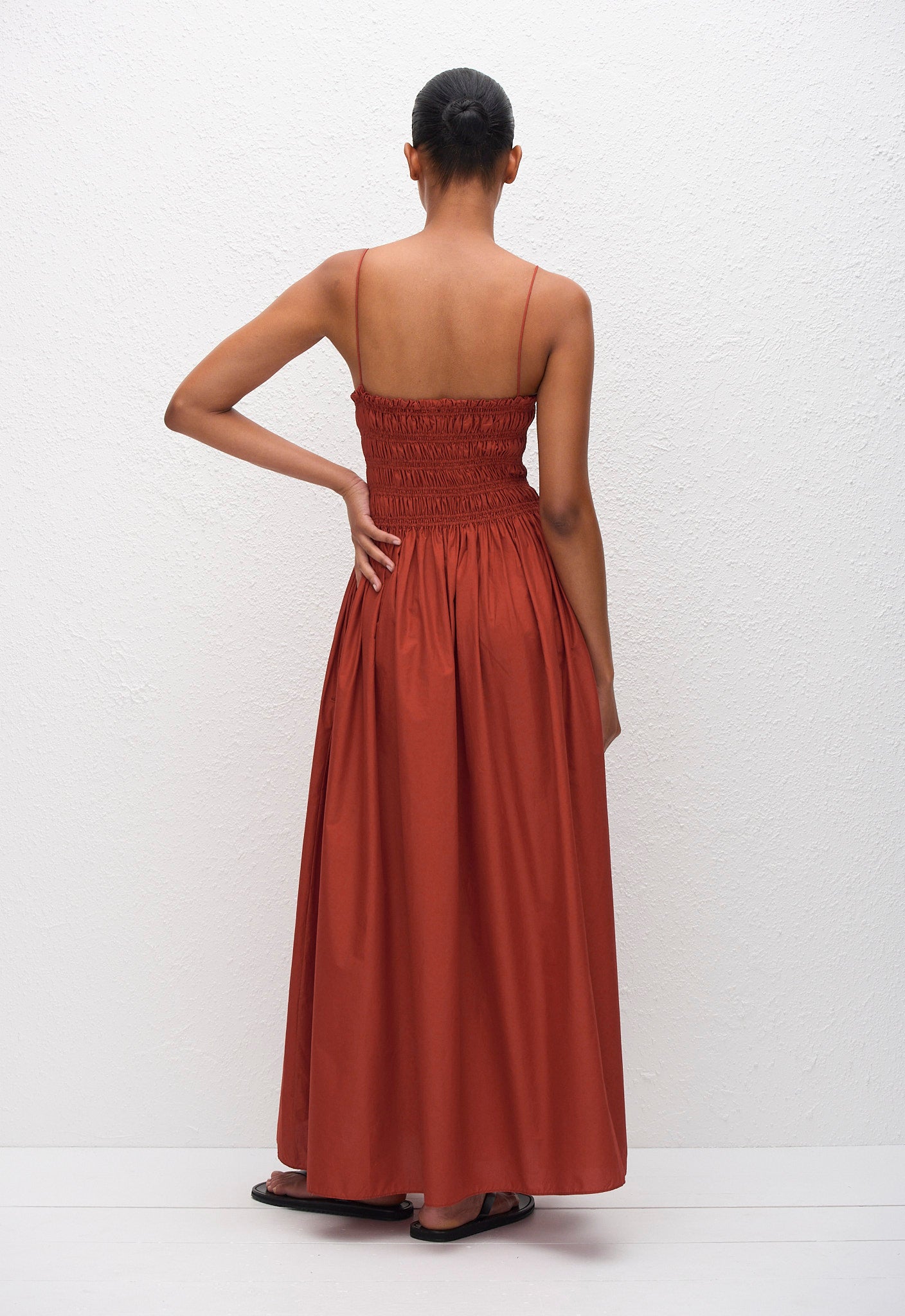 Shirred Bodice Dress in Tomato