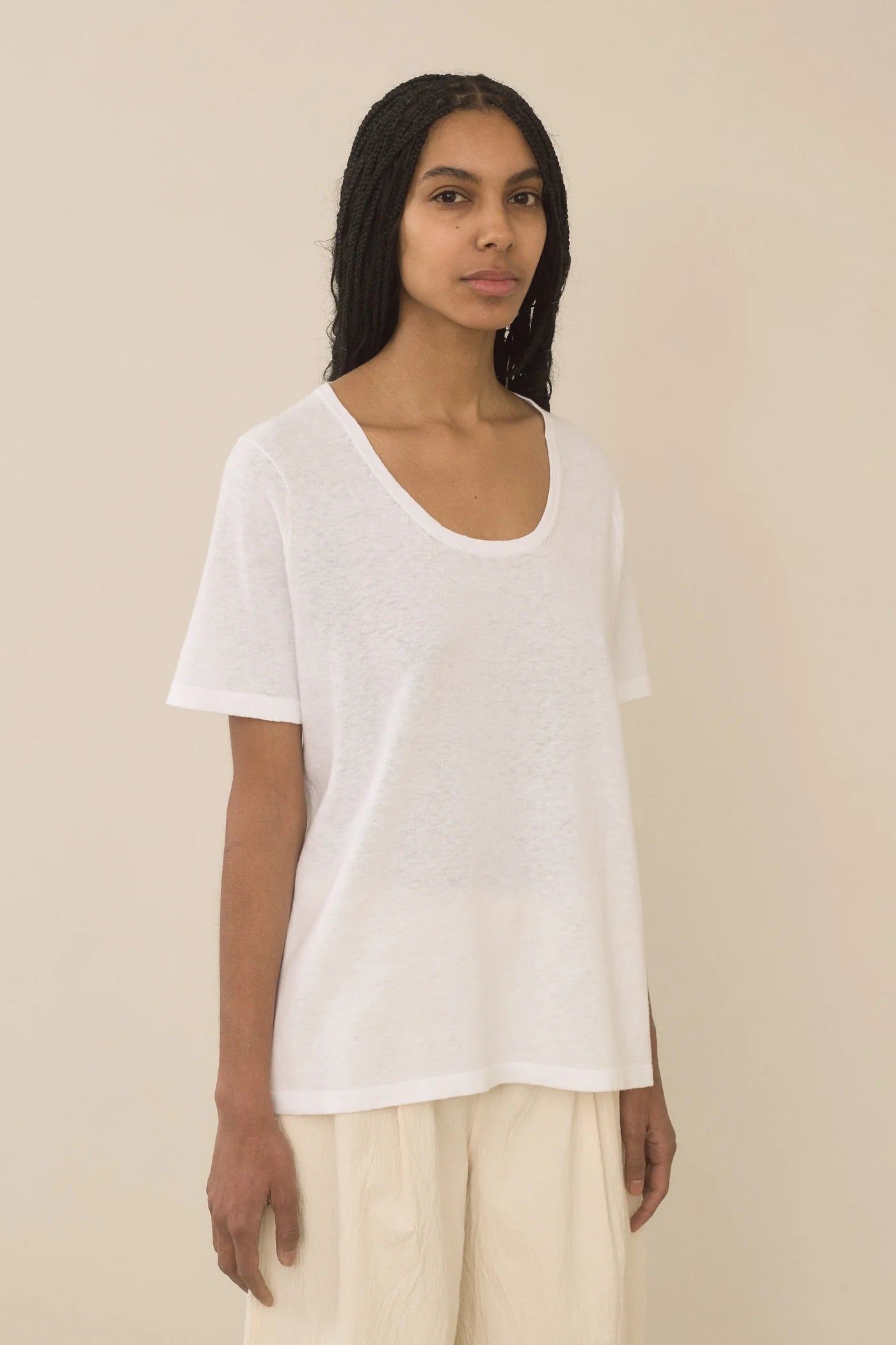 Scoop Neck T- Shirt in White (Last One In Size 1 Available)