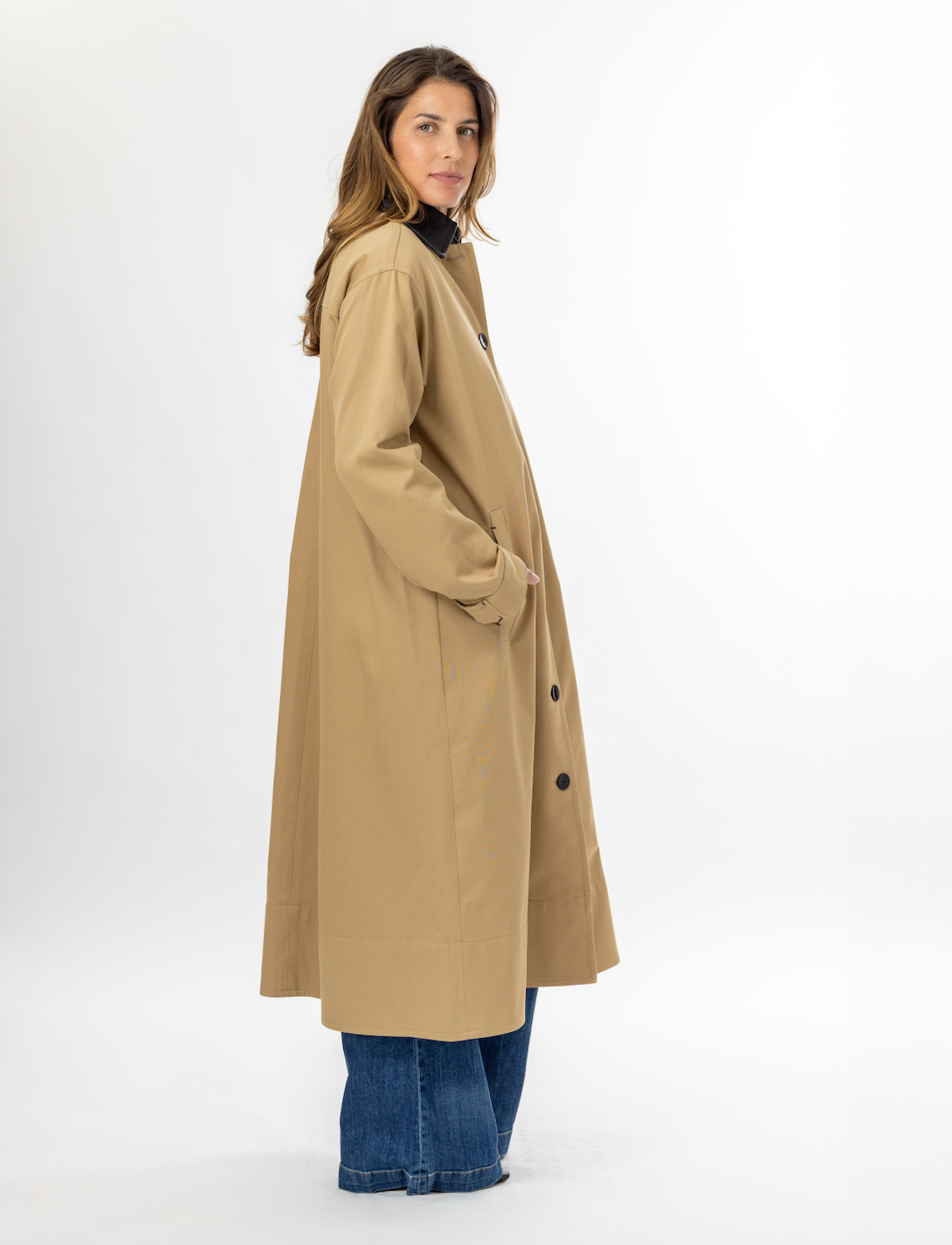 A-Line Swing Coat in Khaki