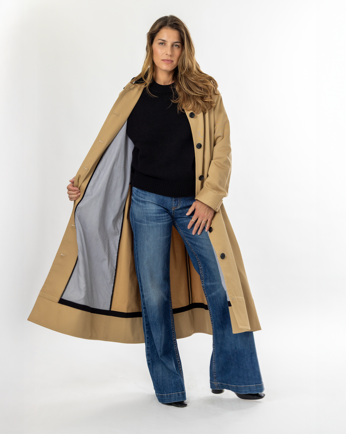 A-Line Swing Coat in Khaki