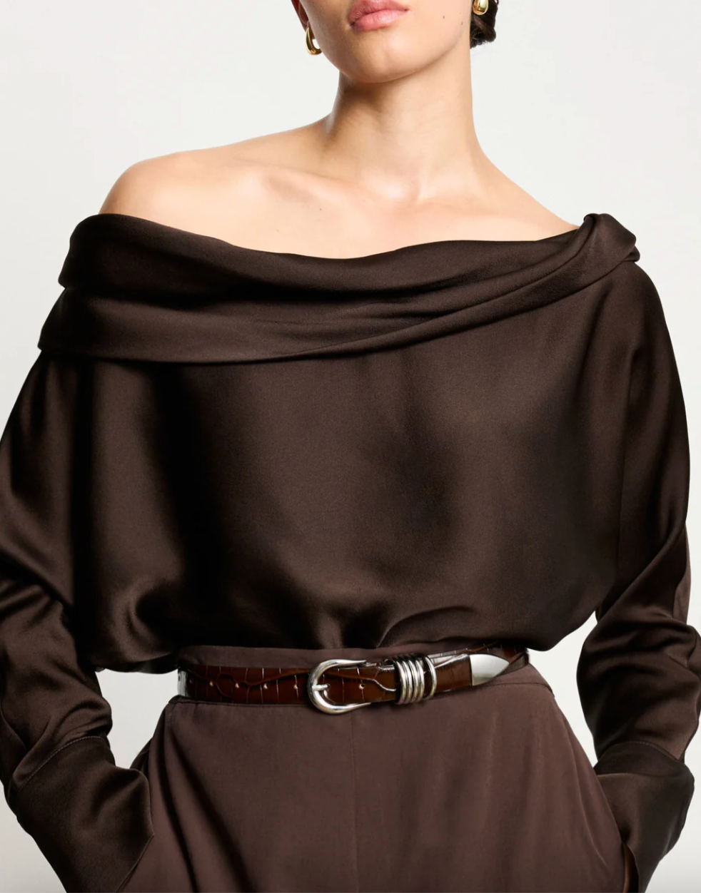 Hollyhock Croco Leather Belt in Dark Chocolate