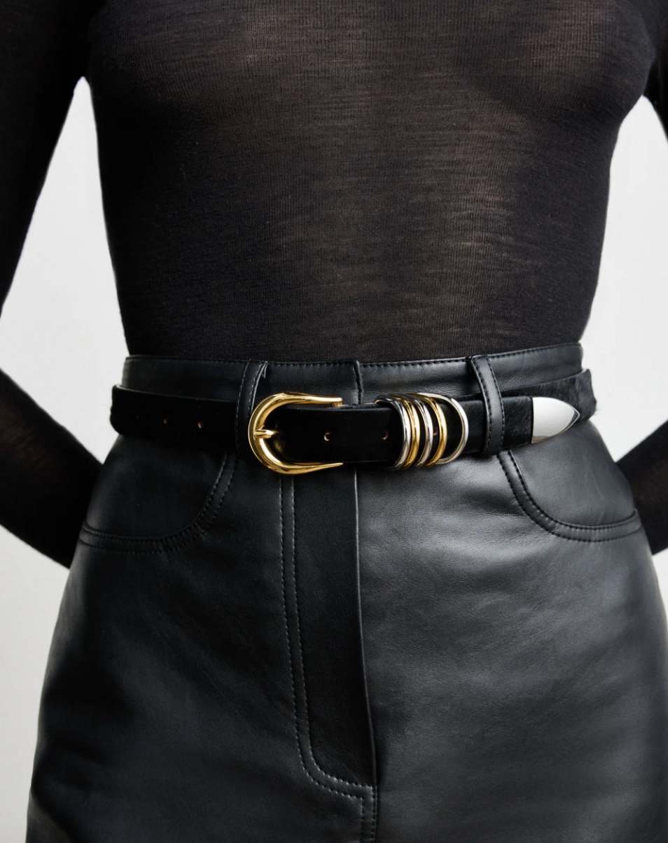 Hollyhock Mixed Metal Belt in Black